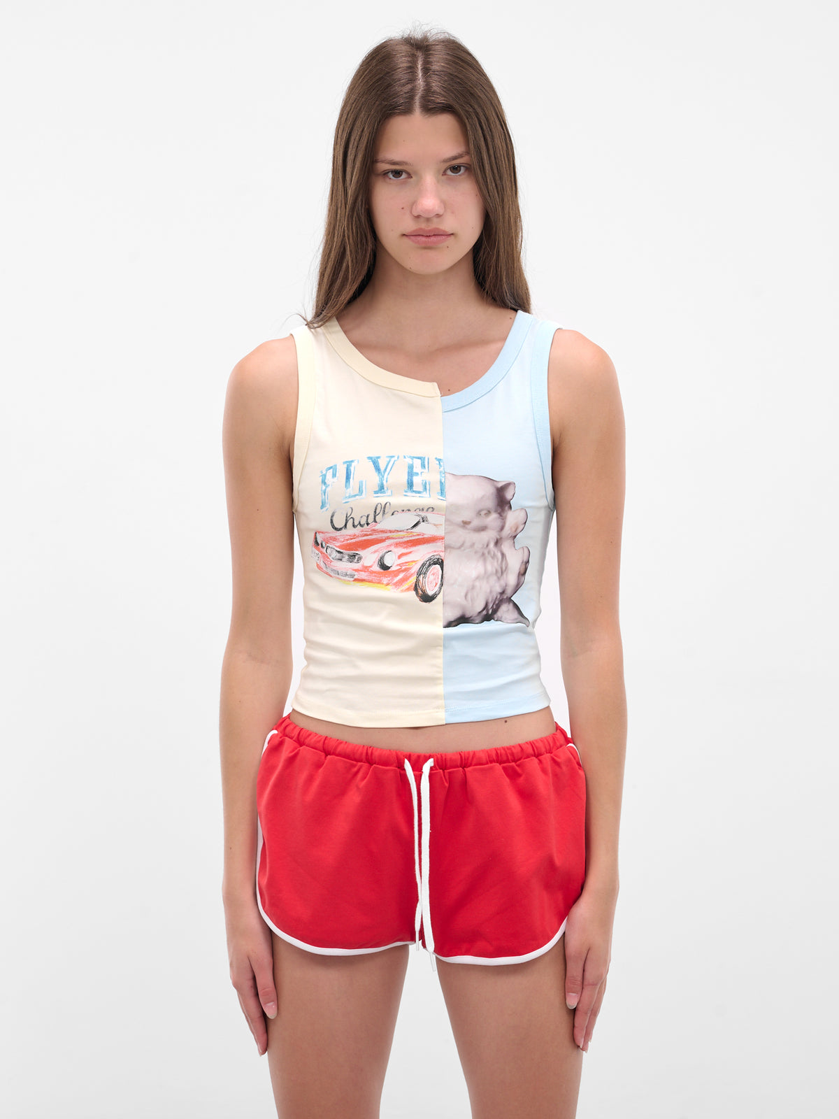 Patchwork Printed Graphic Tank Top (00T09-BUTTERMILK-BABYBLUE)