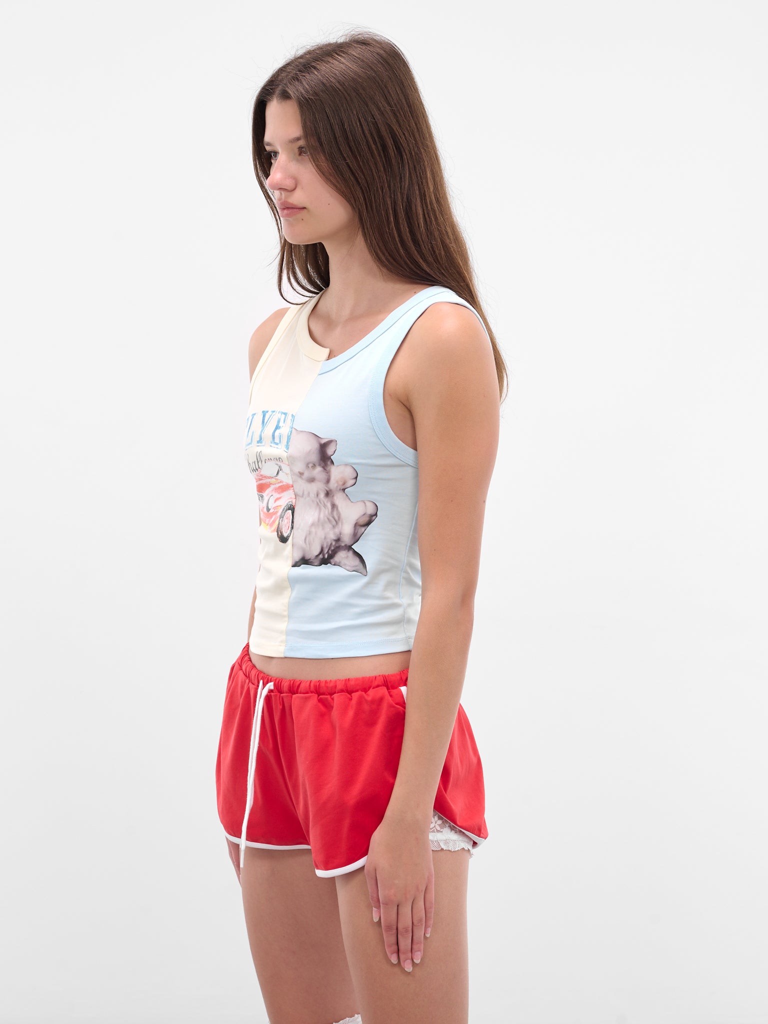 Patchwork Printed Graphic Tank Top (00T09-BUTTERMILK-BABYBLUE)