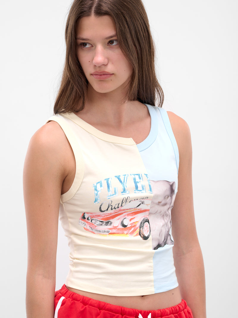 Patchwork Printed Graphic Tank Top (00T09-BUTTERMILK-BABYBLUE)