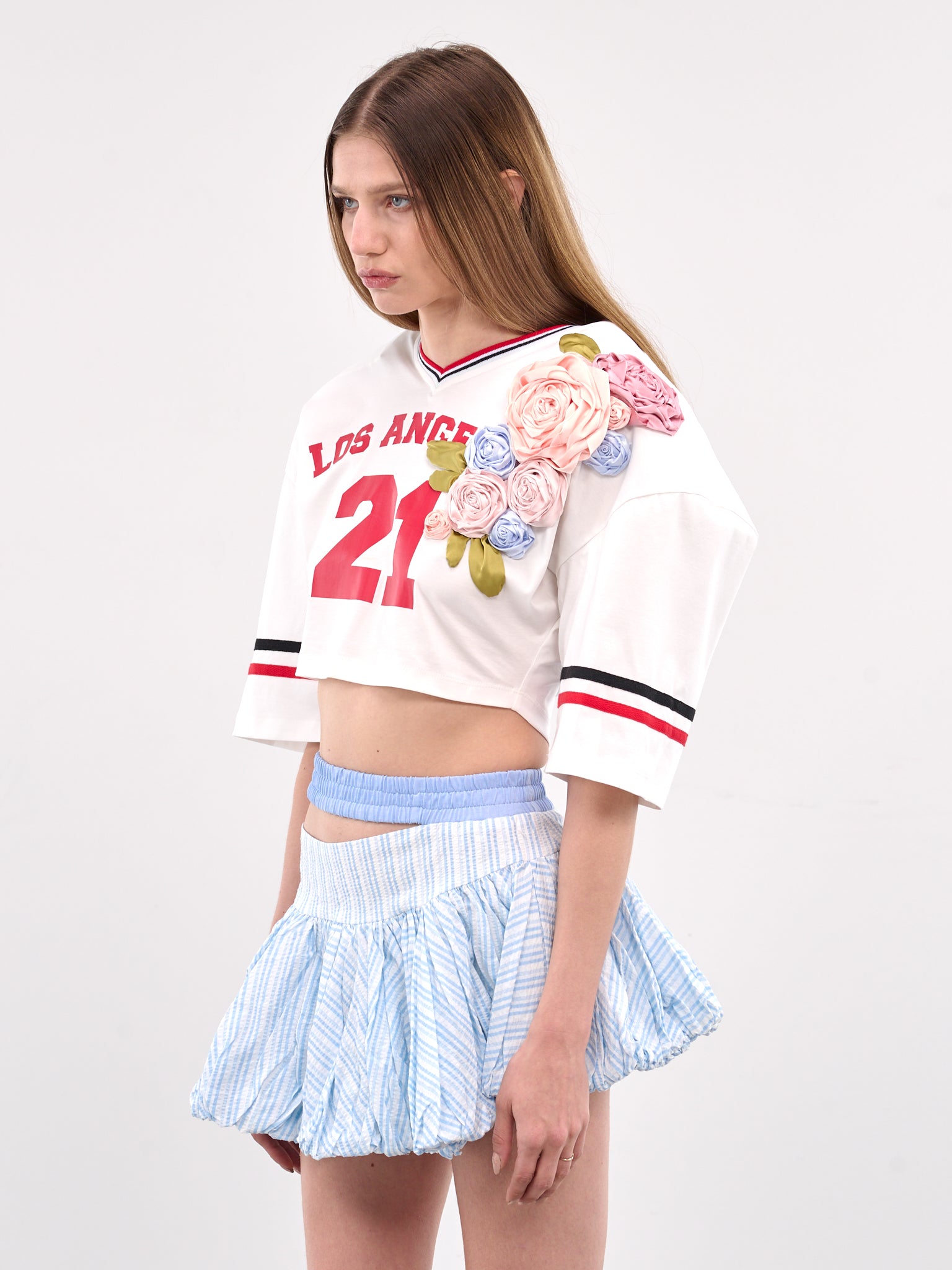 Cropped Football Jersey Tee (00T46-WHITE)