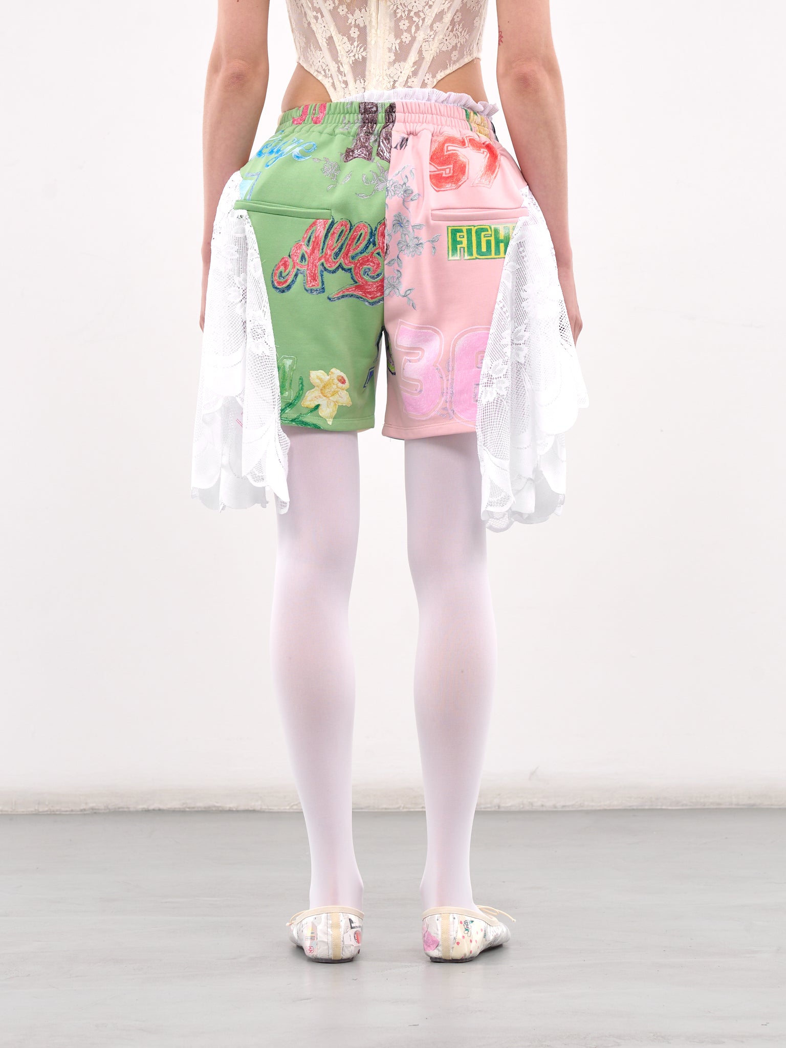 Asymmetric Patchwork Ruffled Shorts (00TR04-MULTI)
