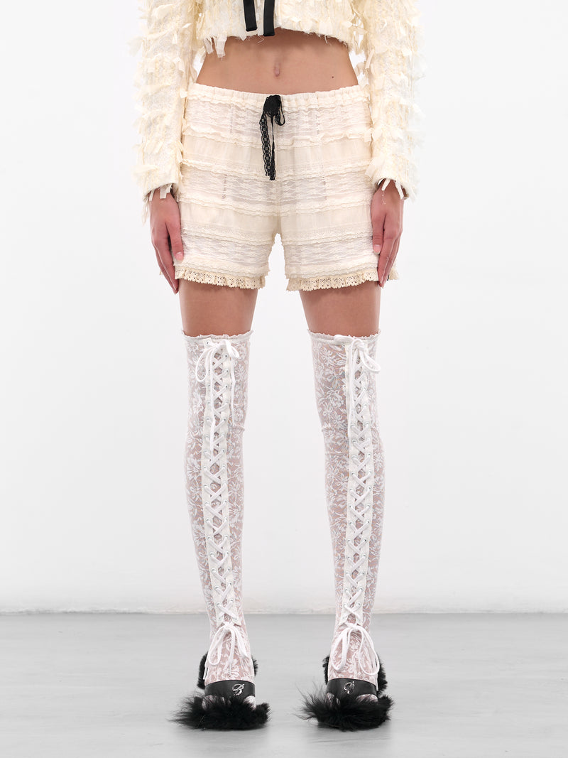 White Layered Lace Mini Shorts (00TR07-IVORY)