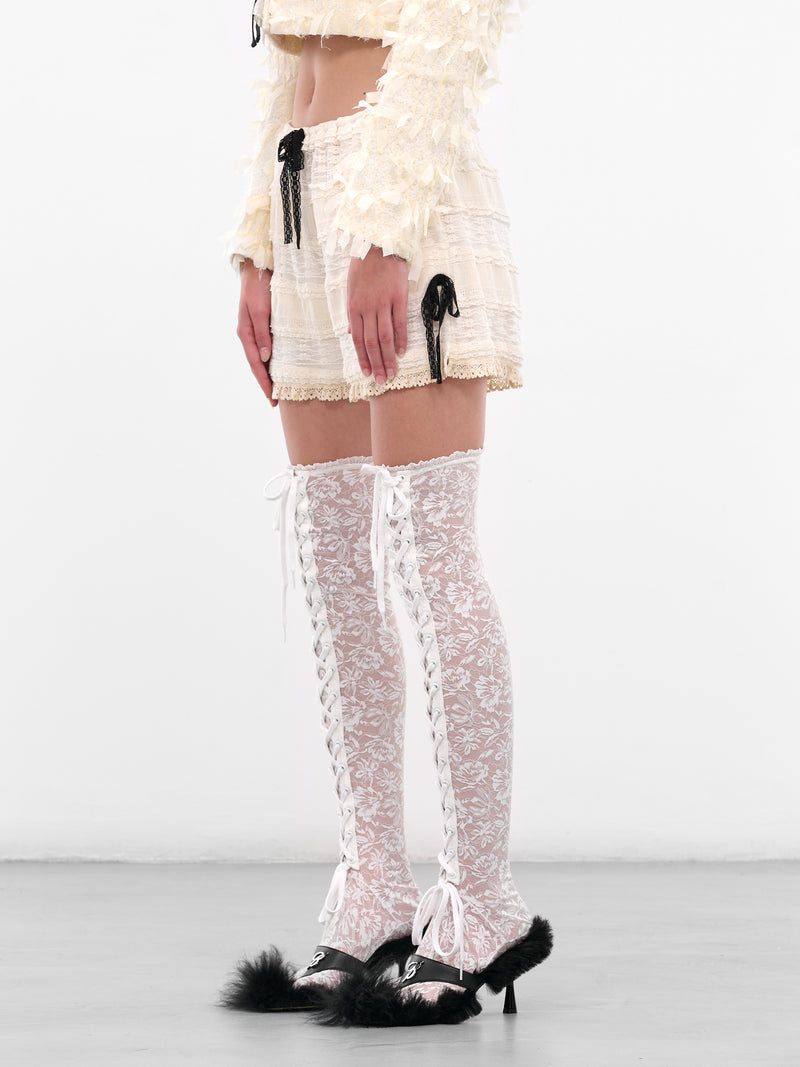 White Layered Lace Mini Shorts (00TR07-IVORY)