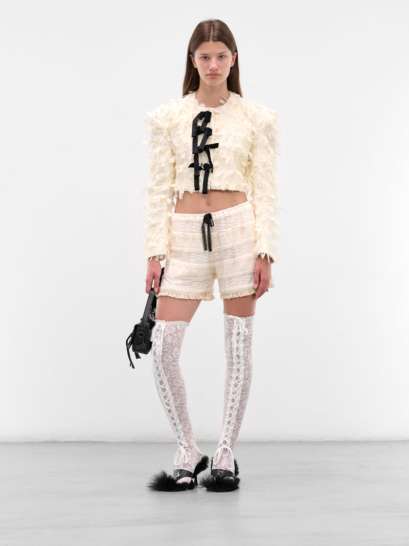 White Layered Lace Mini Shorts (00TR07-IVORY)