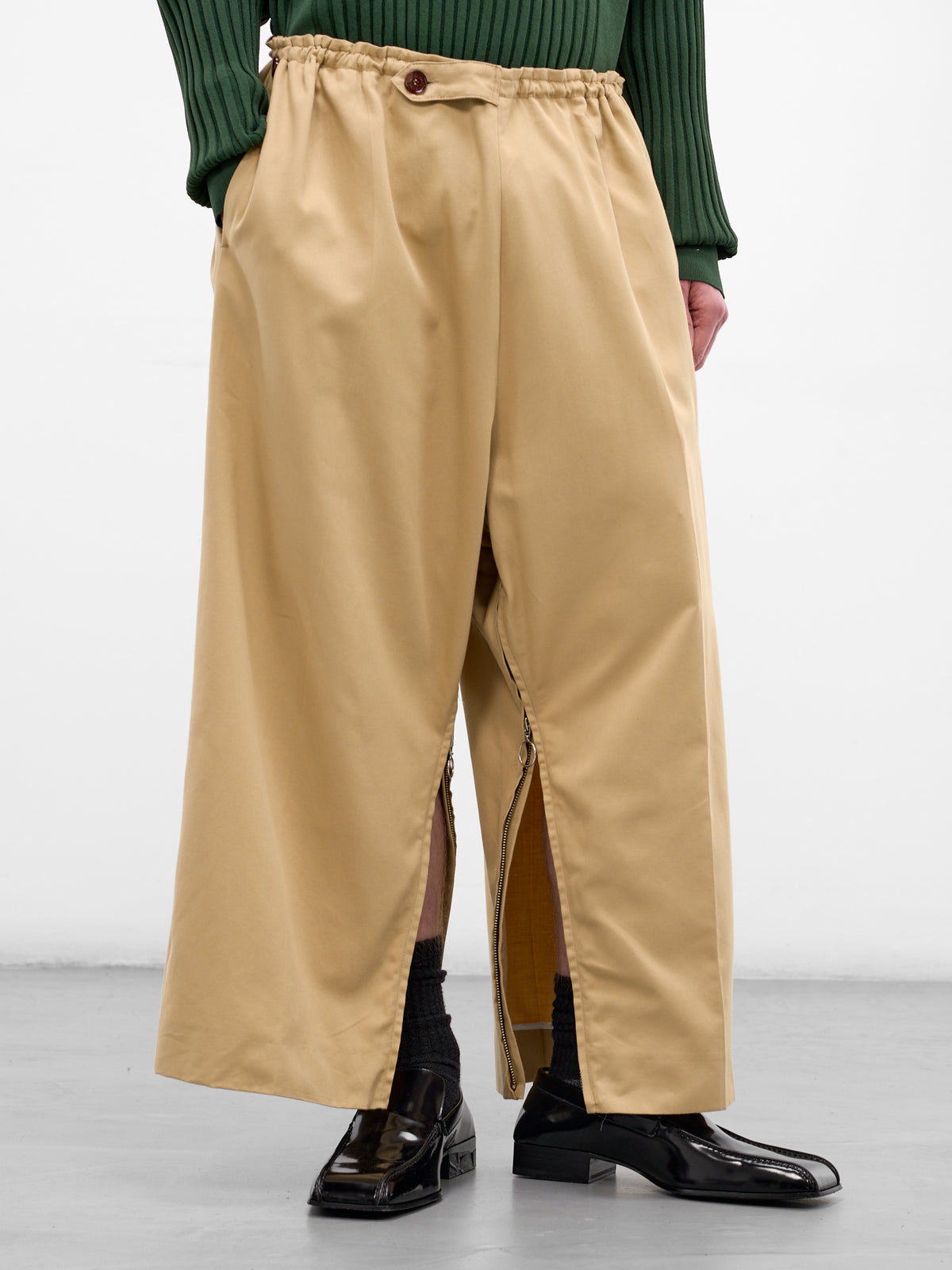 Beige Cotton-Cashmere Cropped Trousers (U261-P067-C038-BEIGE)