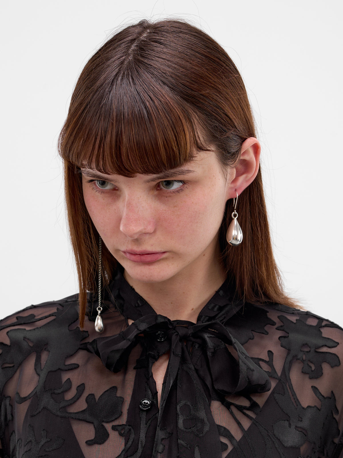 Judith Asymmetric Pearl & Chain Earrings (B0012680-JW020-ANTIQUE-SILVER)