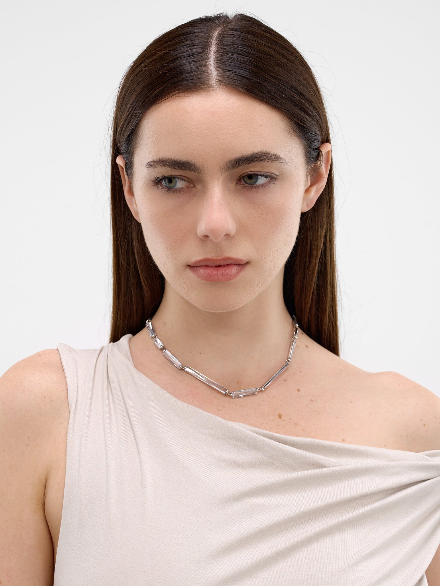 Rhodium-Plated Fantasy Baguette Choker (CLEAR-FANTASY-CHOKER-RHODIUM-V)