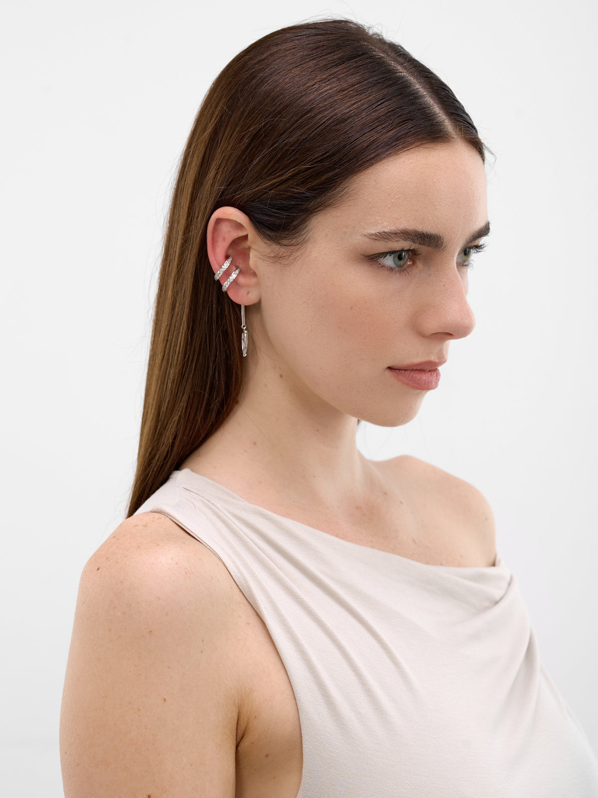 Silver Spiral Encrusted Ear Cuff (ENCRUSTED-SPIRAL-CLEAR-RHODIUM)