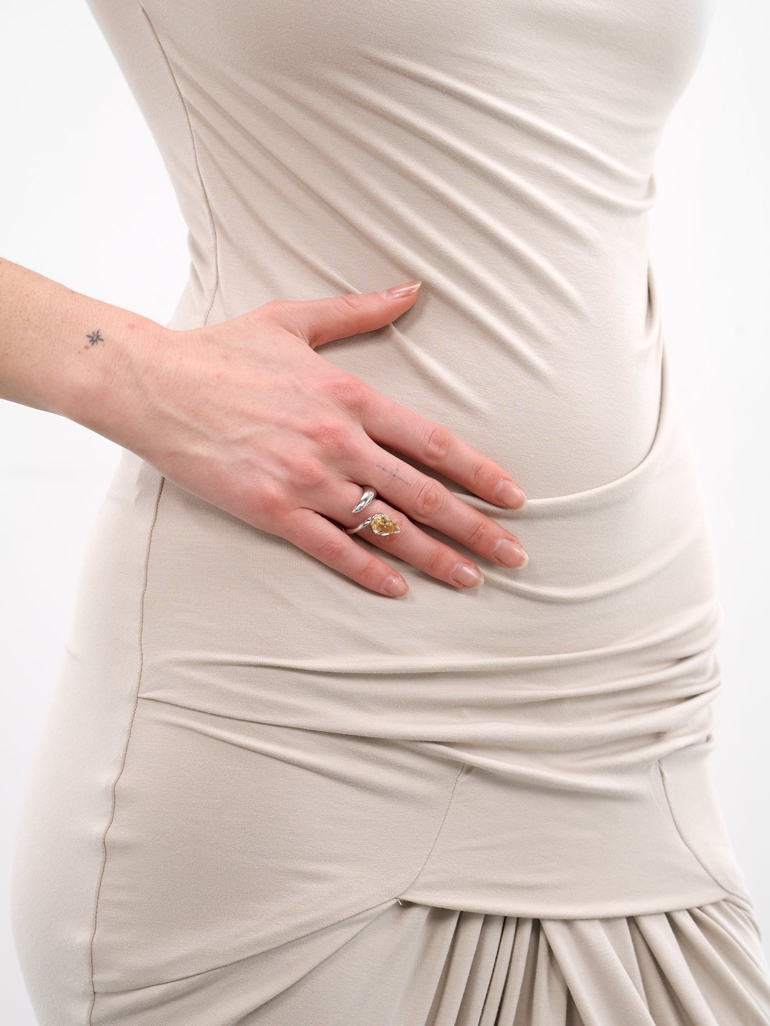 Silver Yellow Citrine Alien Ring (ALIEN-YELLOW-CITRINE-RHODIUM-V)