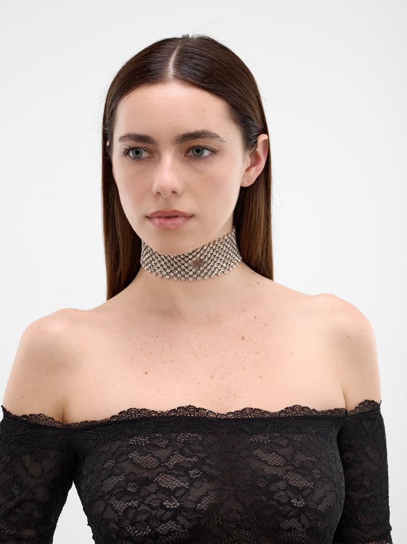 Silver Rhinestone Logo Wide Choker (2W395B-A9939-CRYSTAL-SILVER)