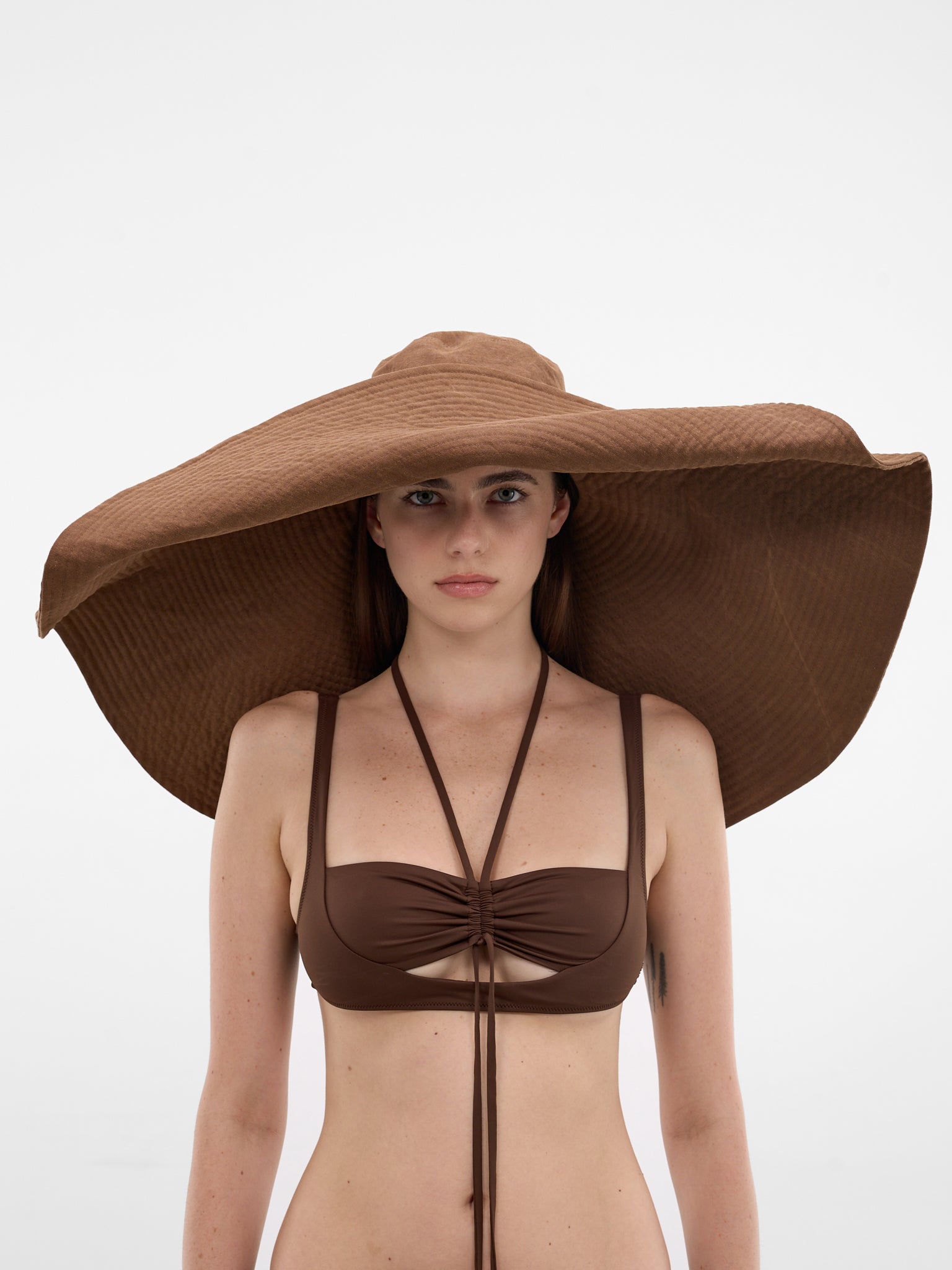 Brown Canvas Oversized Bucket Hat (2W417A-N0517-TOFFEE-BROWN)