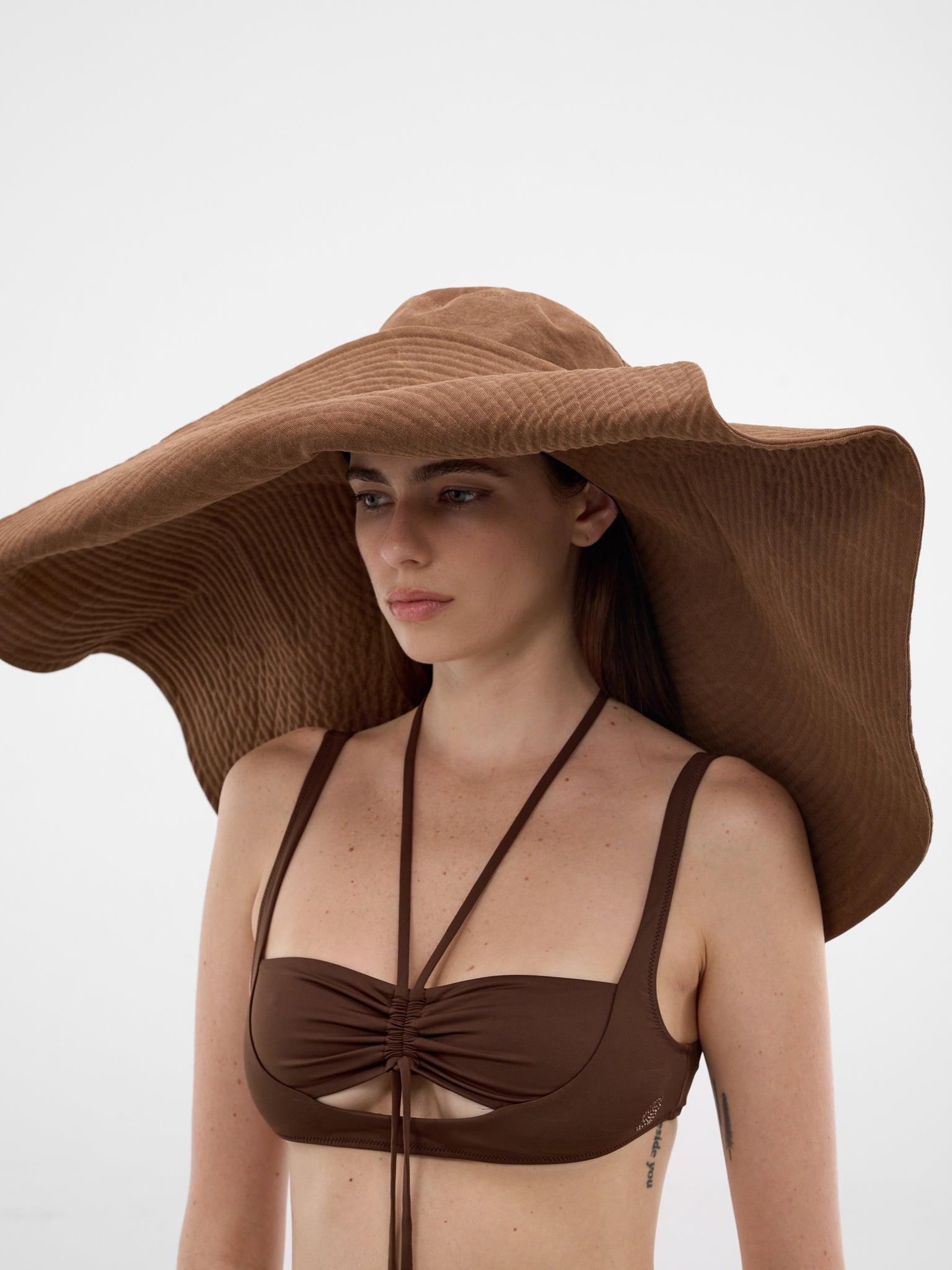 Brown Canvas Oversized Bucket Hat (2W417A-N0517-TOFFEE-BROWN)