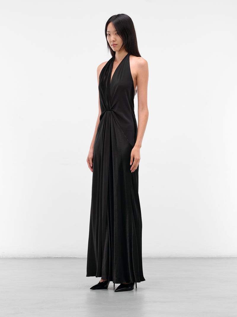 Black Silk Draped Halter Dress (02-BLACK)