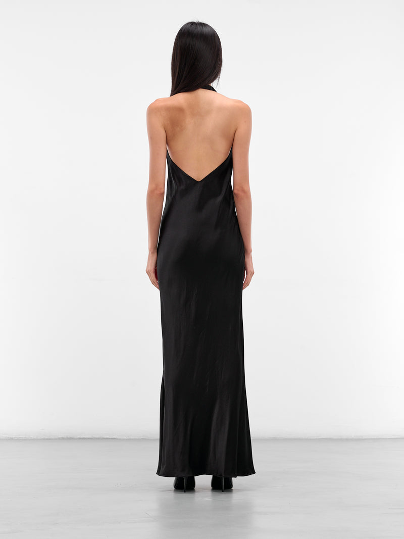 Black Silk Draped Halter Dress (02-BLACK)