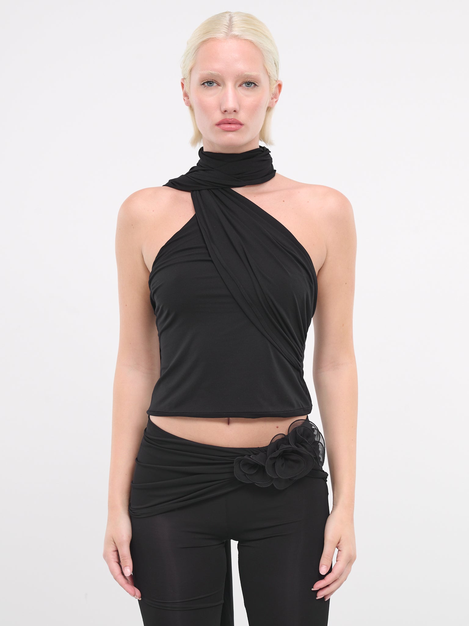 Jersey Wrap Neck Top (02-BLACK)