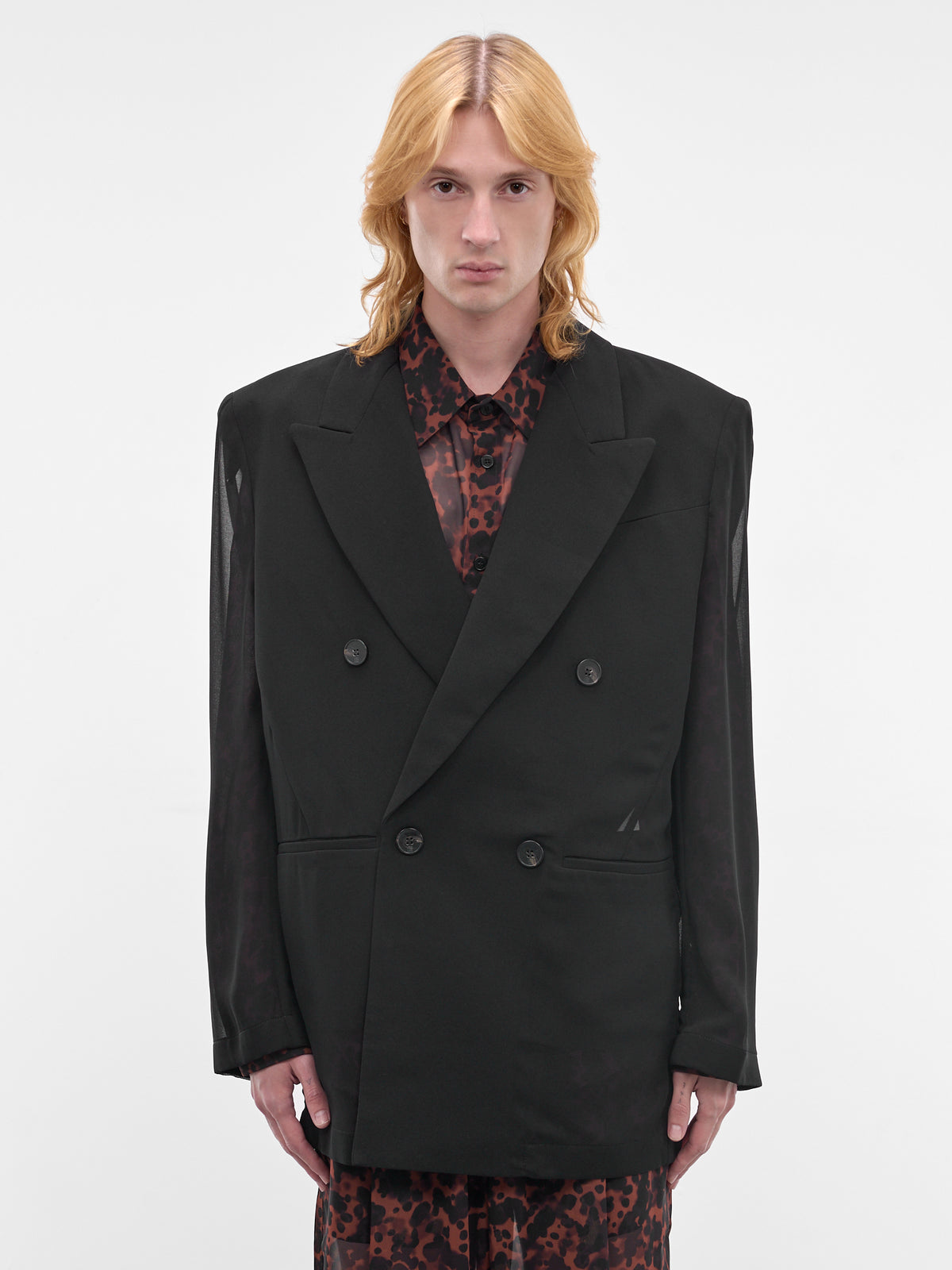 LOUIS GABRIEL NOUCHI Semi-Sheer Double-Breasted Blazer | H.Lorenzo - front