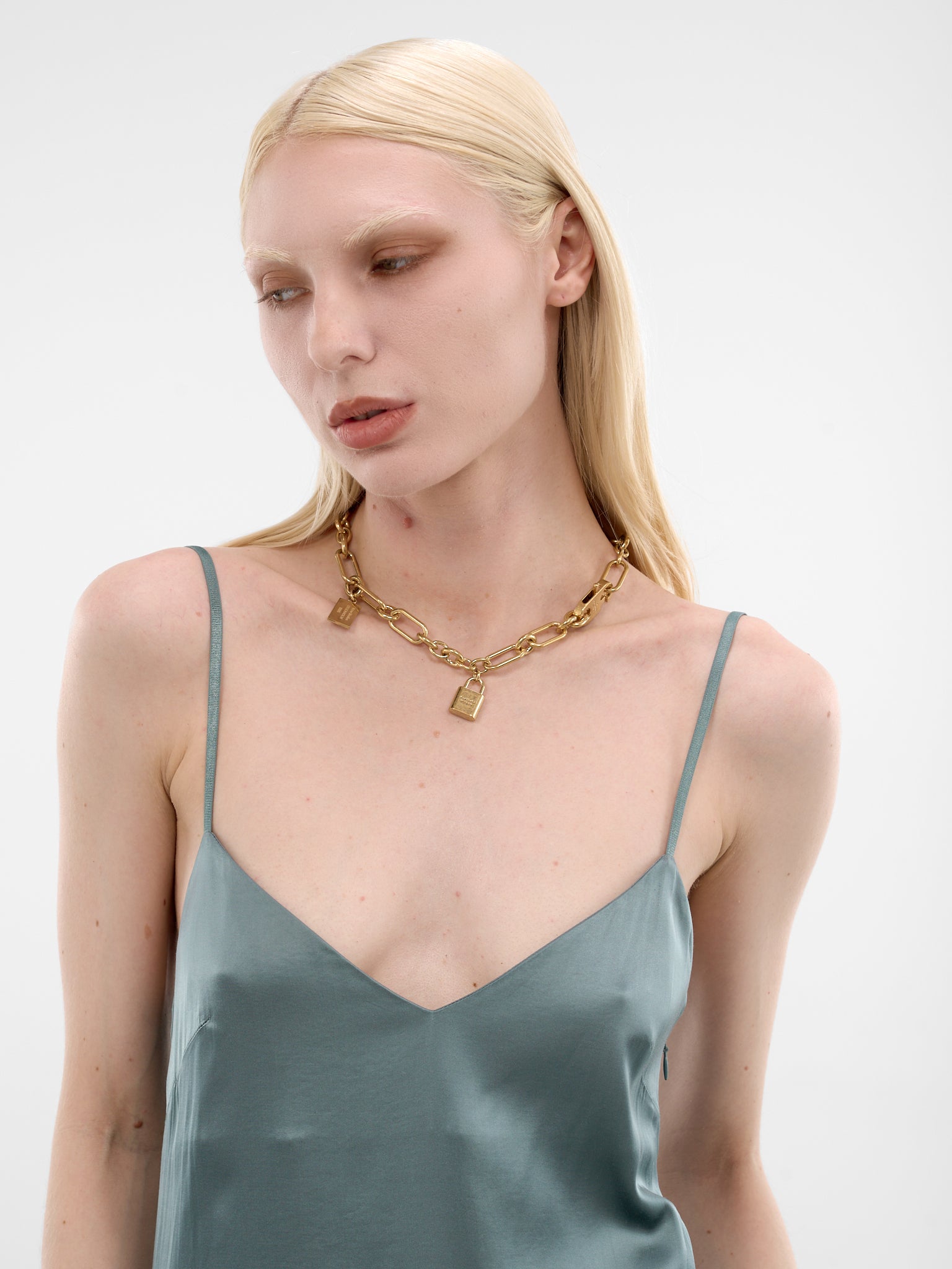 Gold Large Chain Padlock Necklace (AC-MN-JEWE00003-SEMI-MATT-GOLD)