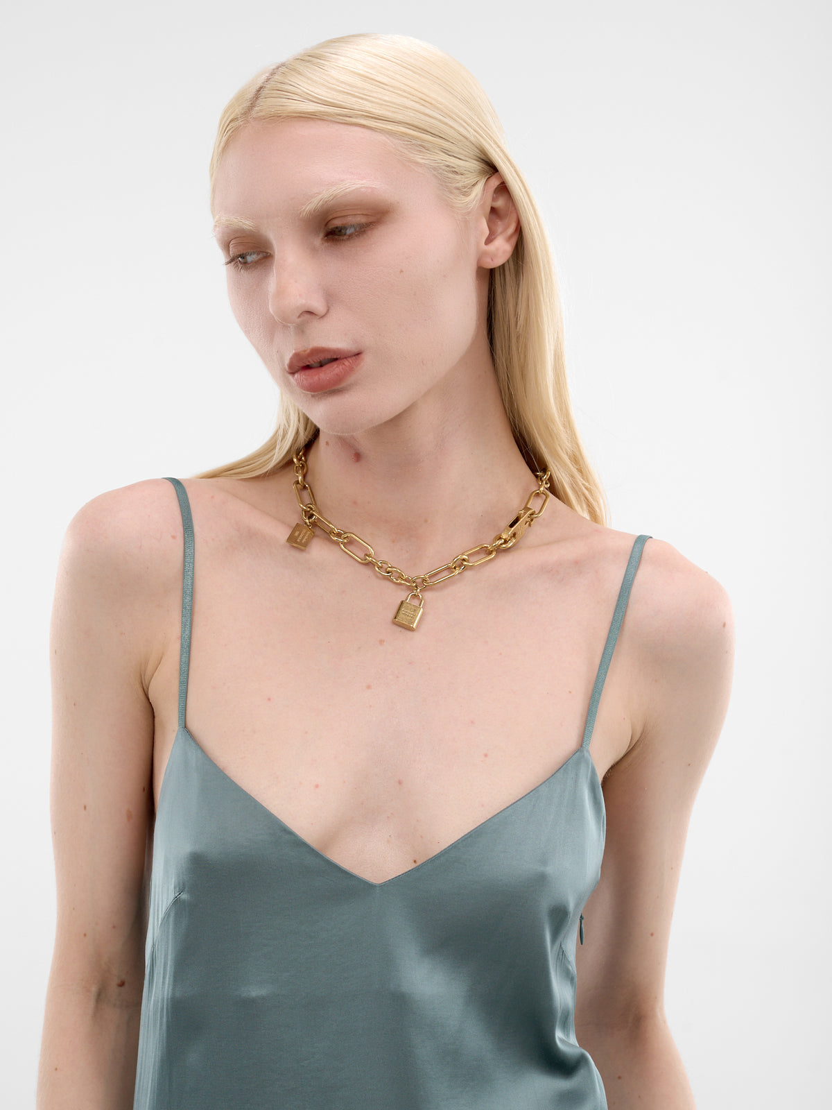 Gold Large Chain Padlock Necklace (AC-MN-JEWE00003-SEMI-MATT-GOLD)