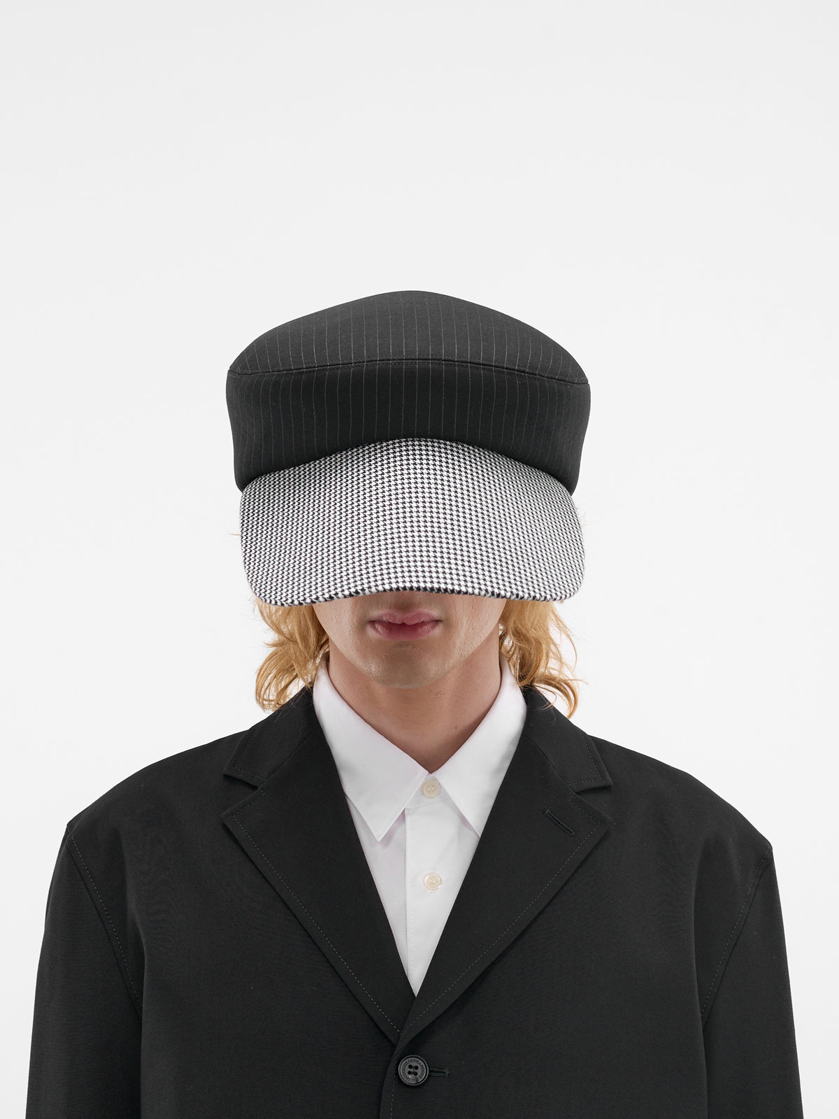 Oversized Striped Herringbone Wool Hat (PQ-K601-BLACK)