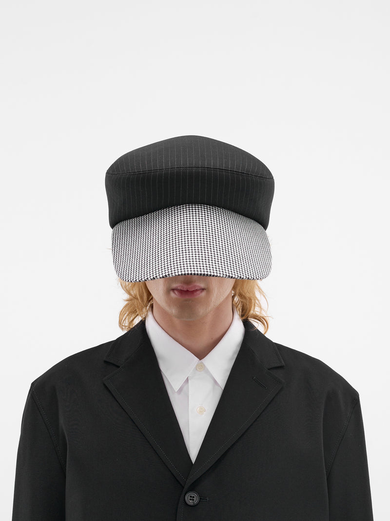 Oversized Striped Herringbone Wool Hat (PQ-K601-BLACK)
