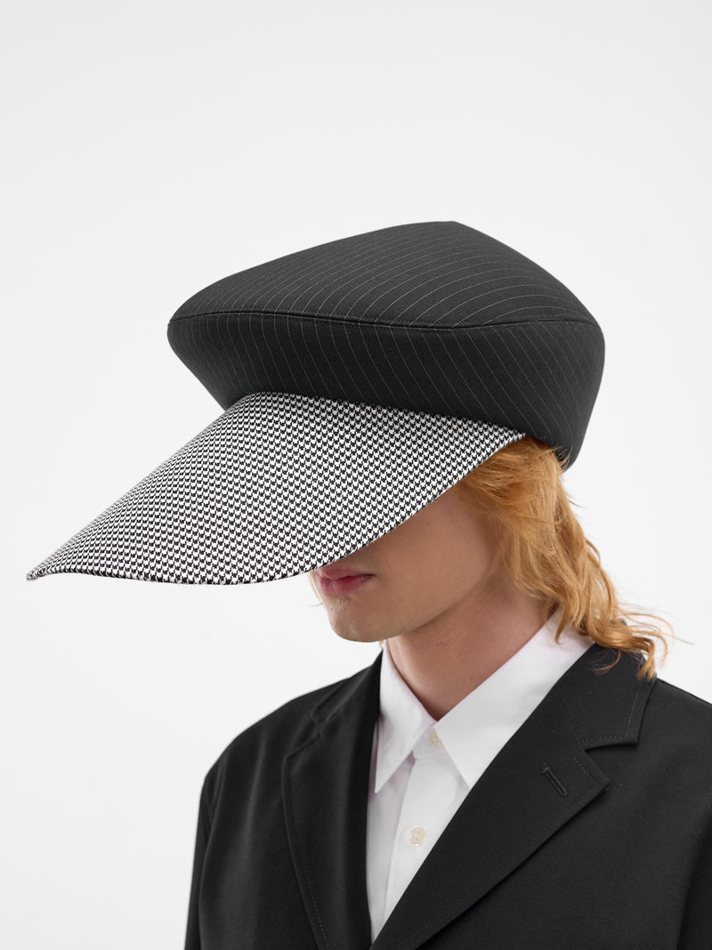 Oversized Striped Herringbone Wool Hat (PQ-K601-BLACK)