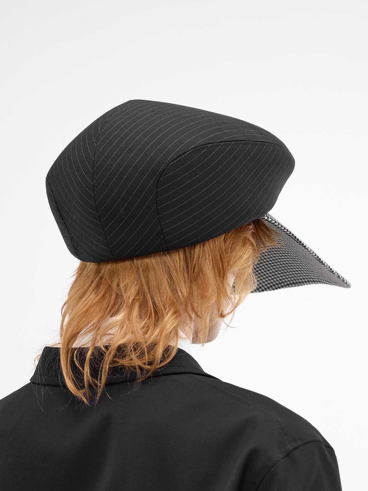 Oversized Striped Herringbone Wool Hat (PQ-K601-BLACK)