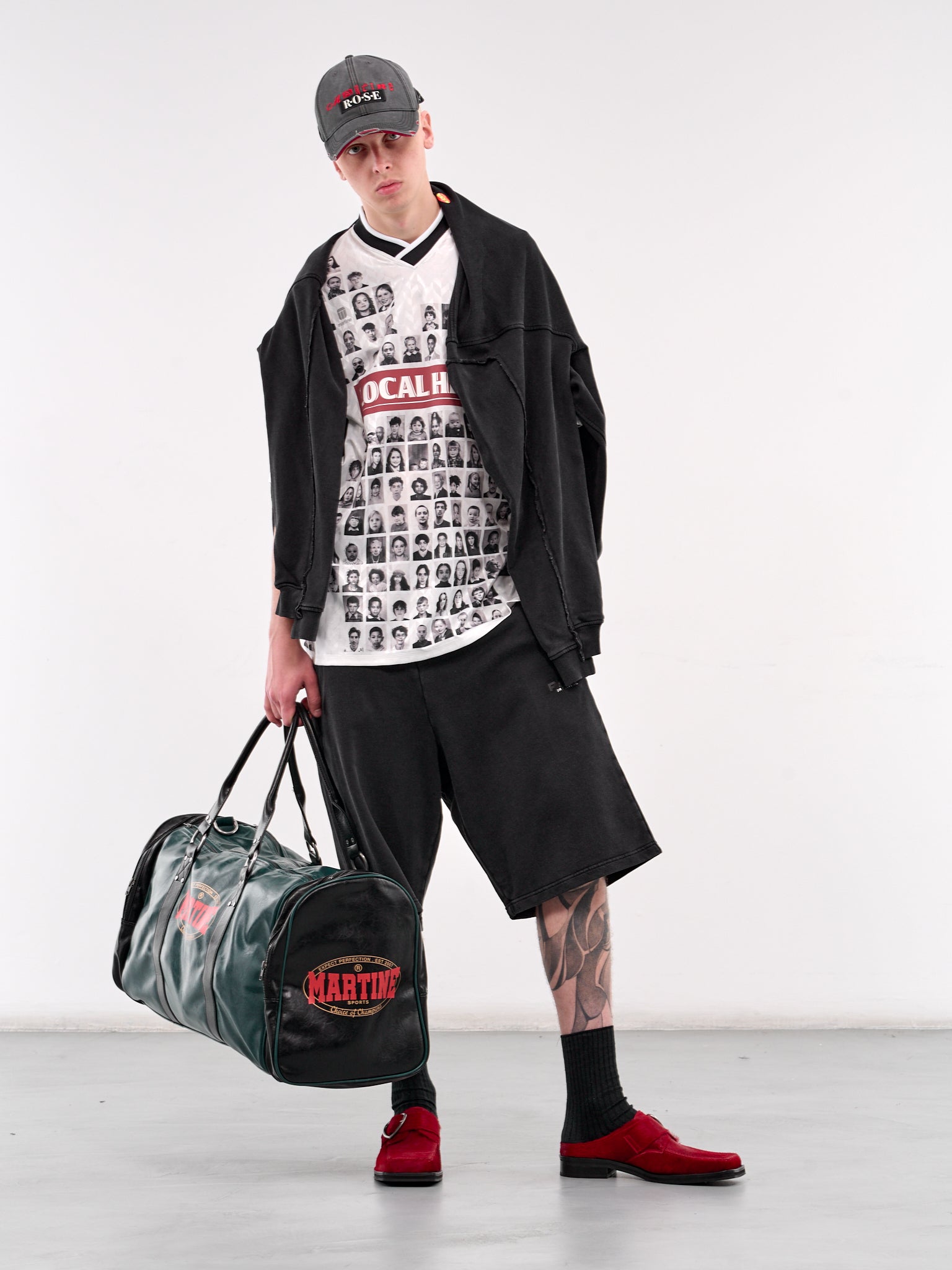 Leather Sports Duffel Bag (1188WSP03018-BLKGRN)