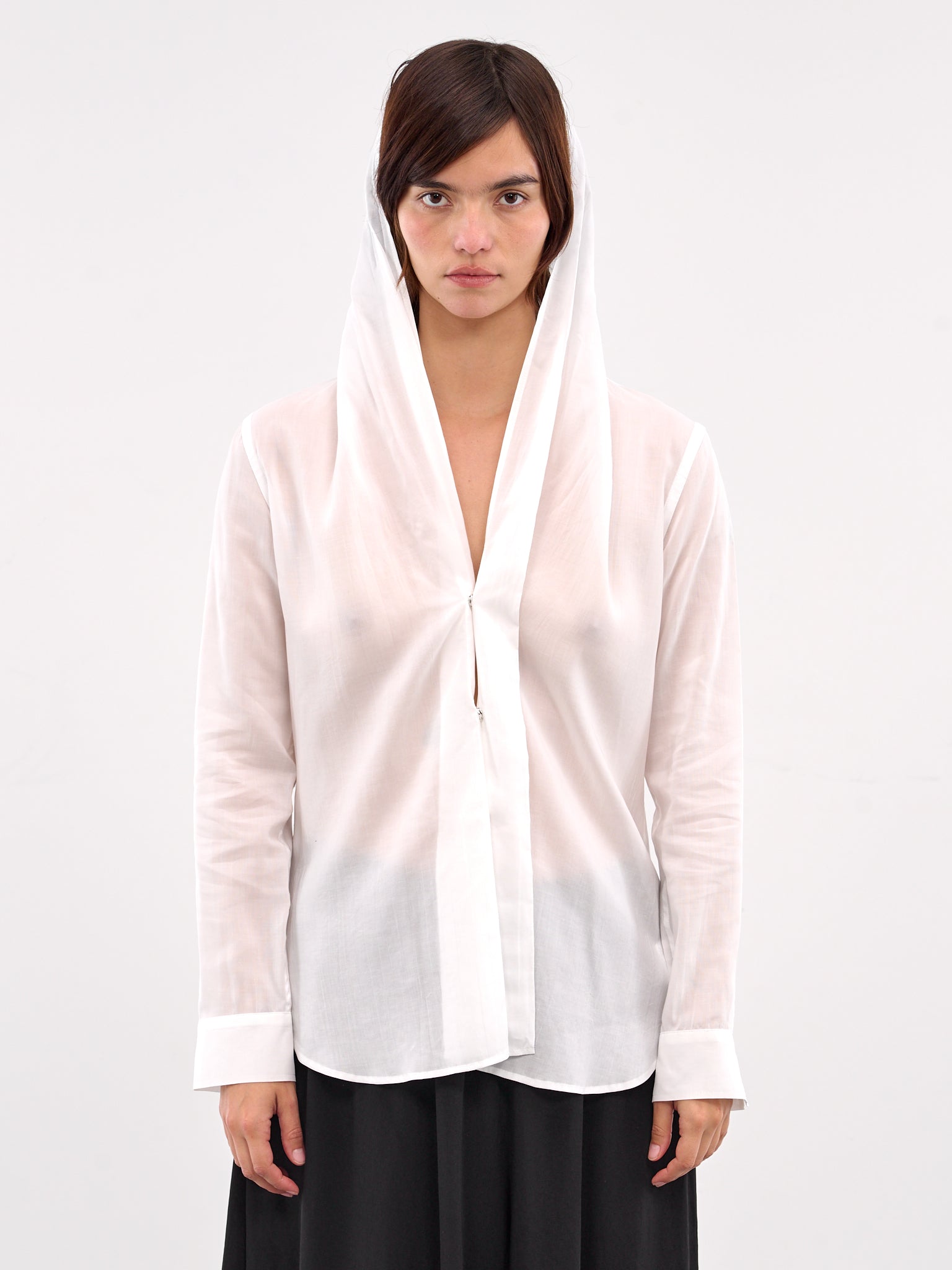 Draped Detail Hood Shirt (FP-B64-200-1-WHITE)