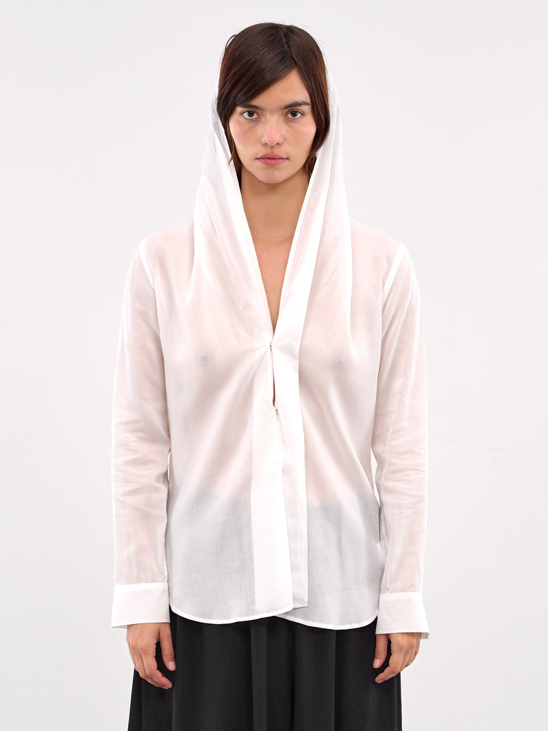 Draped Detail Hood Shirt (FP-B64-200-1-WHITE)
