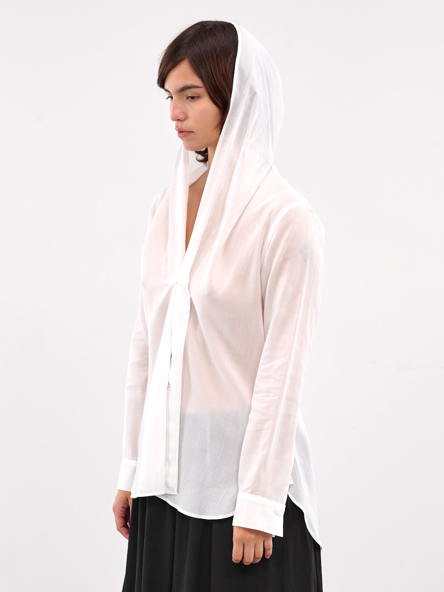Draped Detail Hood Shirt (FP-B64-200-1-WHITE)