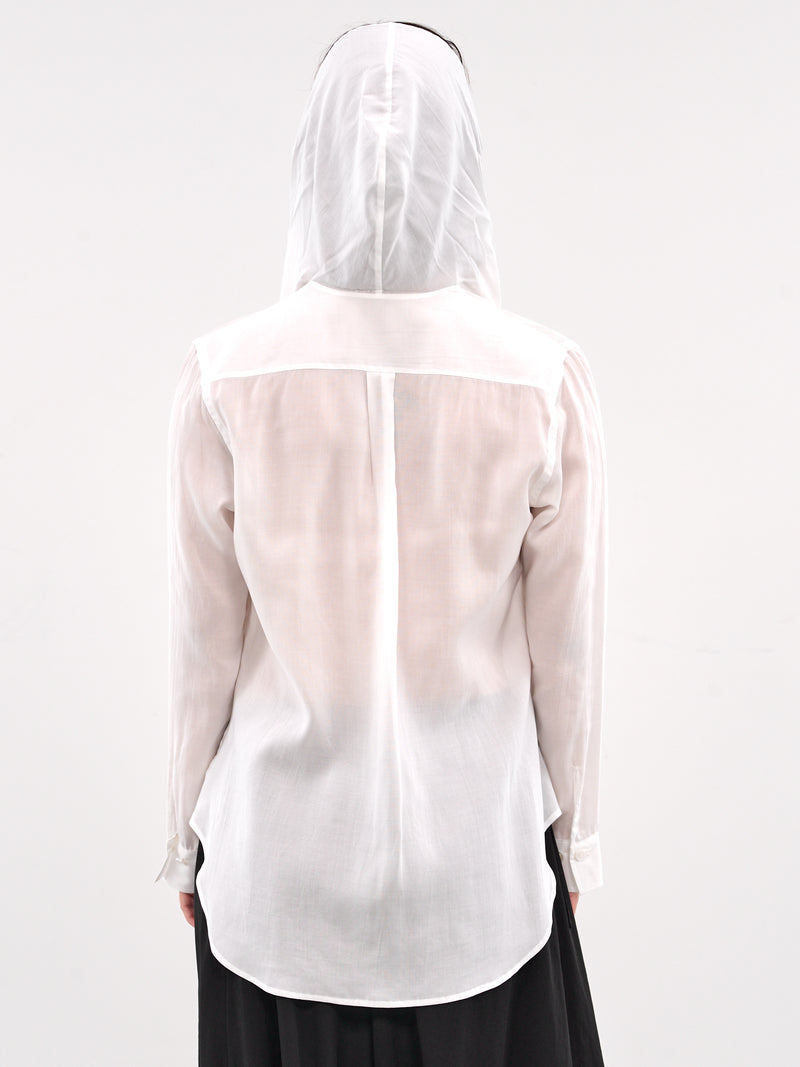 Draped Detail Hood Shirt (FP-B64-200-1-WHITE)