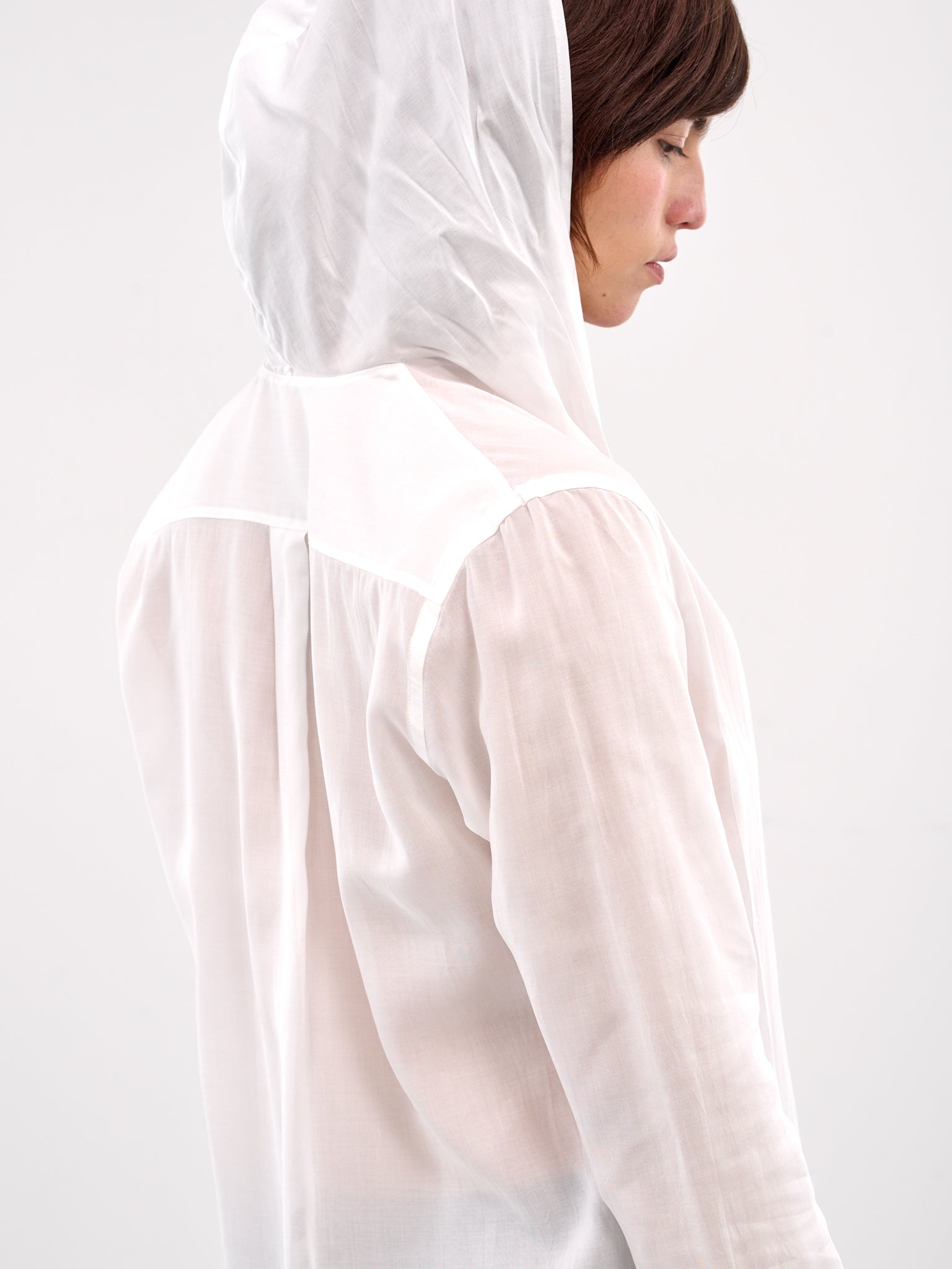 Draped Detail Hood Shirt (FP-B64-200-1-WHITE)
