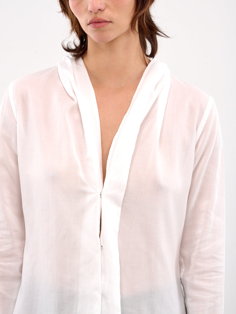 Draped Detail Hood Shirt (FP-B64-200-1-WHITE)