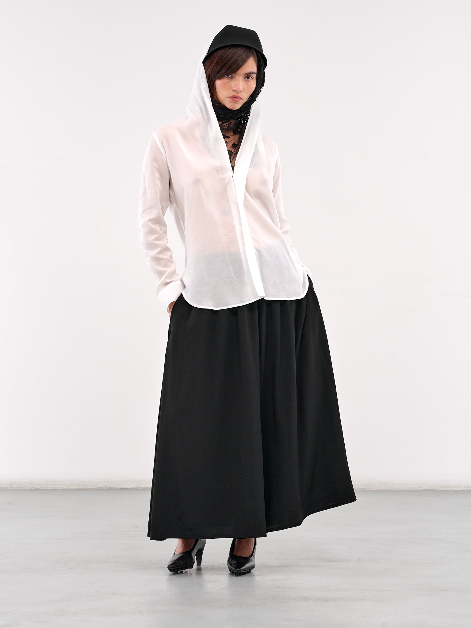 Draped Detail Hood Shirt (FP-B64-200-1-WHITE)