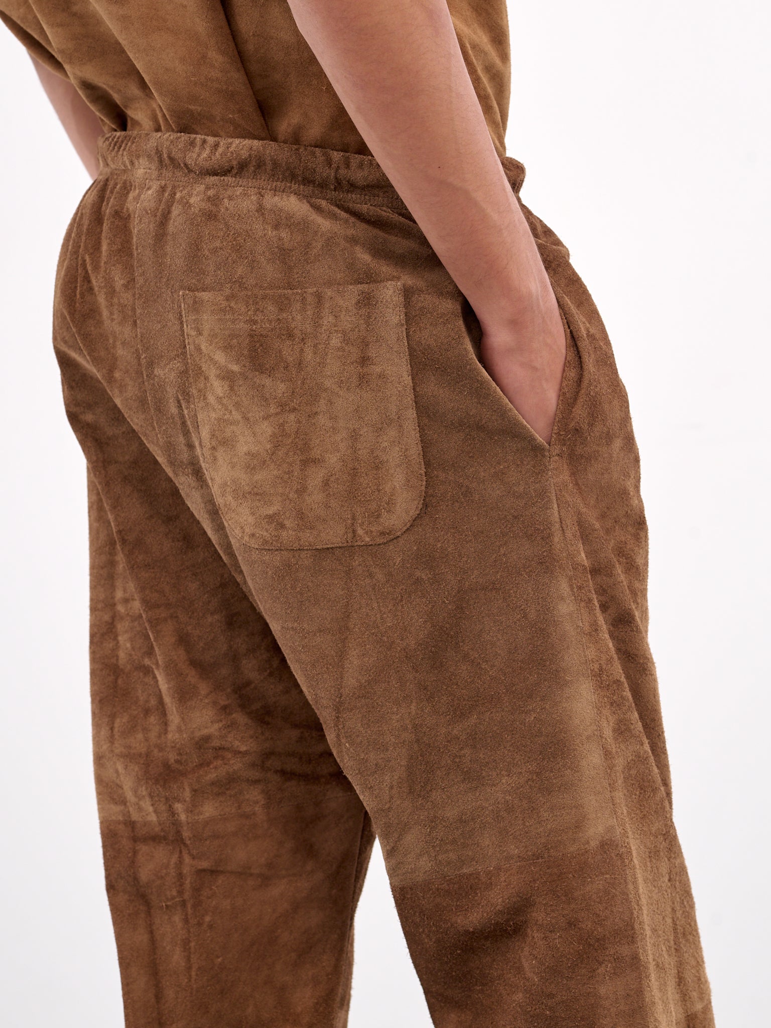 Brown Suede Elasticized Joggers (ARP2508-CAMEL-SUEDE)