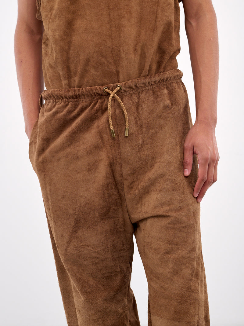 Brown Suede Elasticized Joggers (ARP2508-CAMEL-SUEDE)
