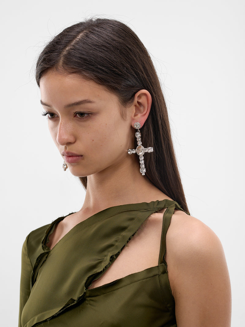 Silver Crystal Cross Earrings (4W282A-N0993-CRYSTAL)