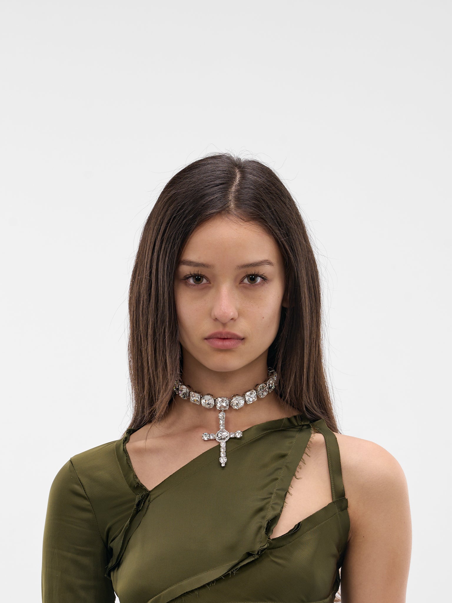Silver Crystal Cross Choker (4W281A-N0993-CRYSTAL)