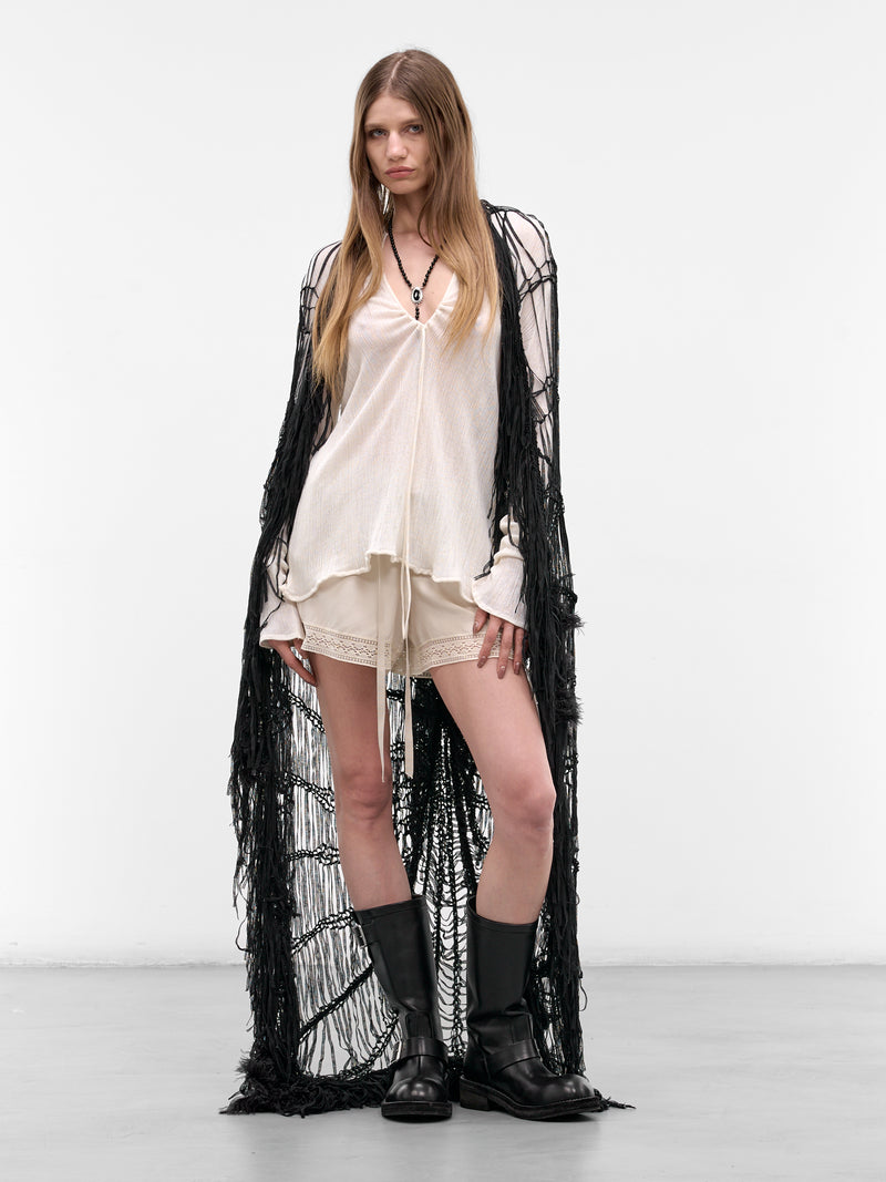 Ildi Black Feather Crochet Stole (B0013971-KN090-BLACK)