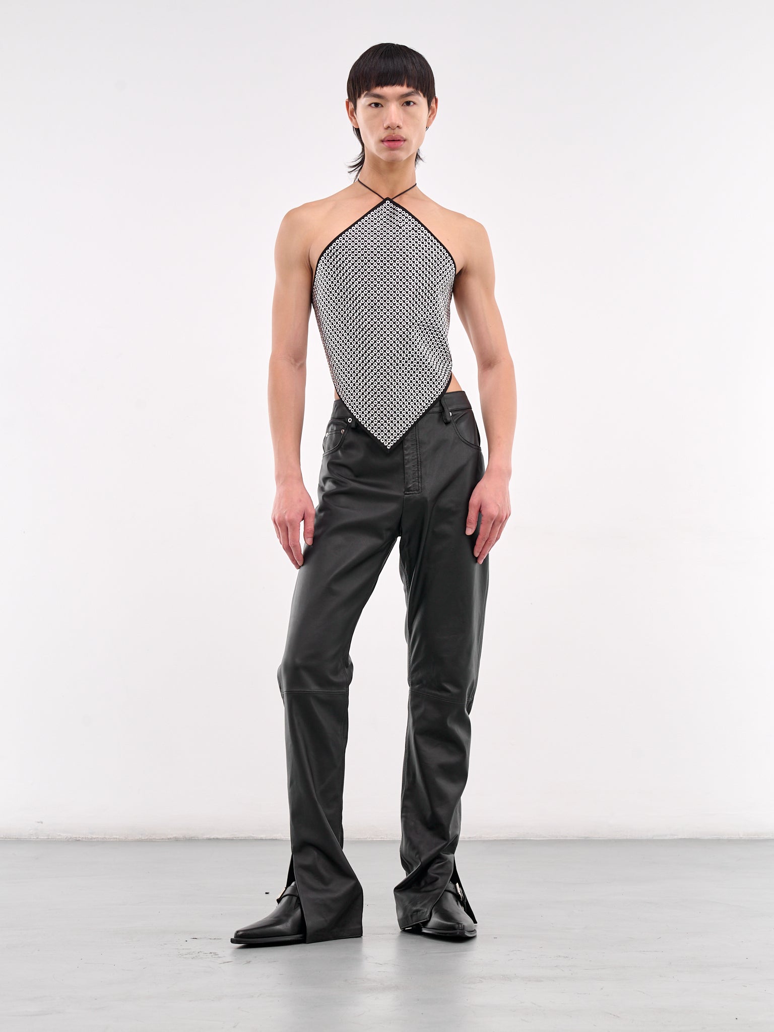 Eyelet Square Halterneck Top (TP019-M-DEN-BLACK)