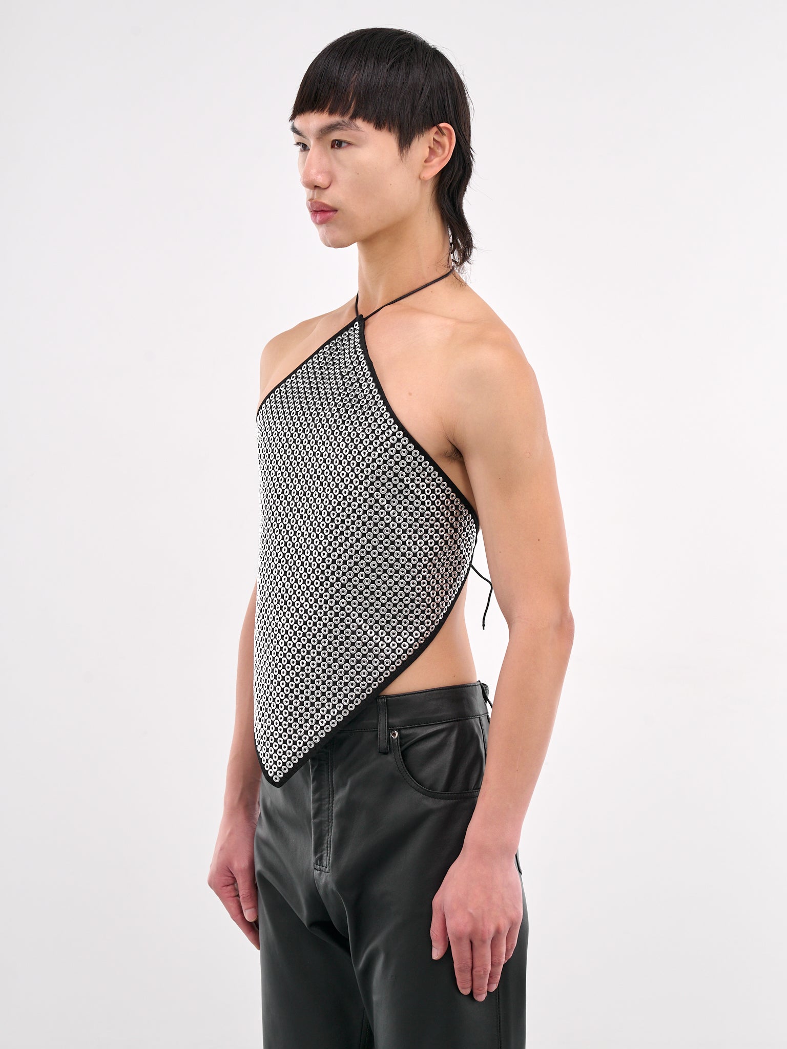 Eyelet Square Halterneck Top (TP019-M-DEN-BLACK)
