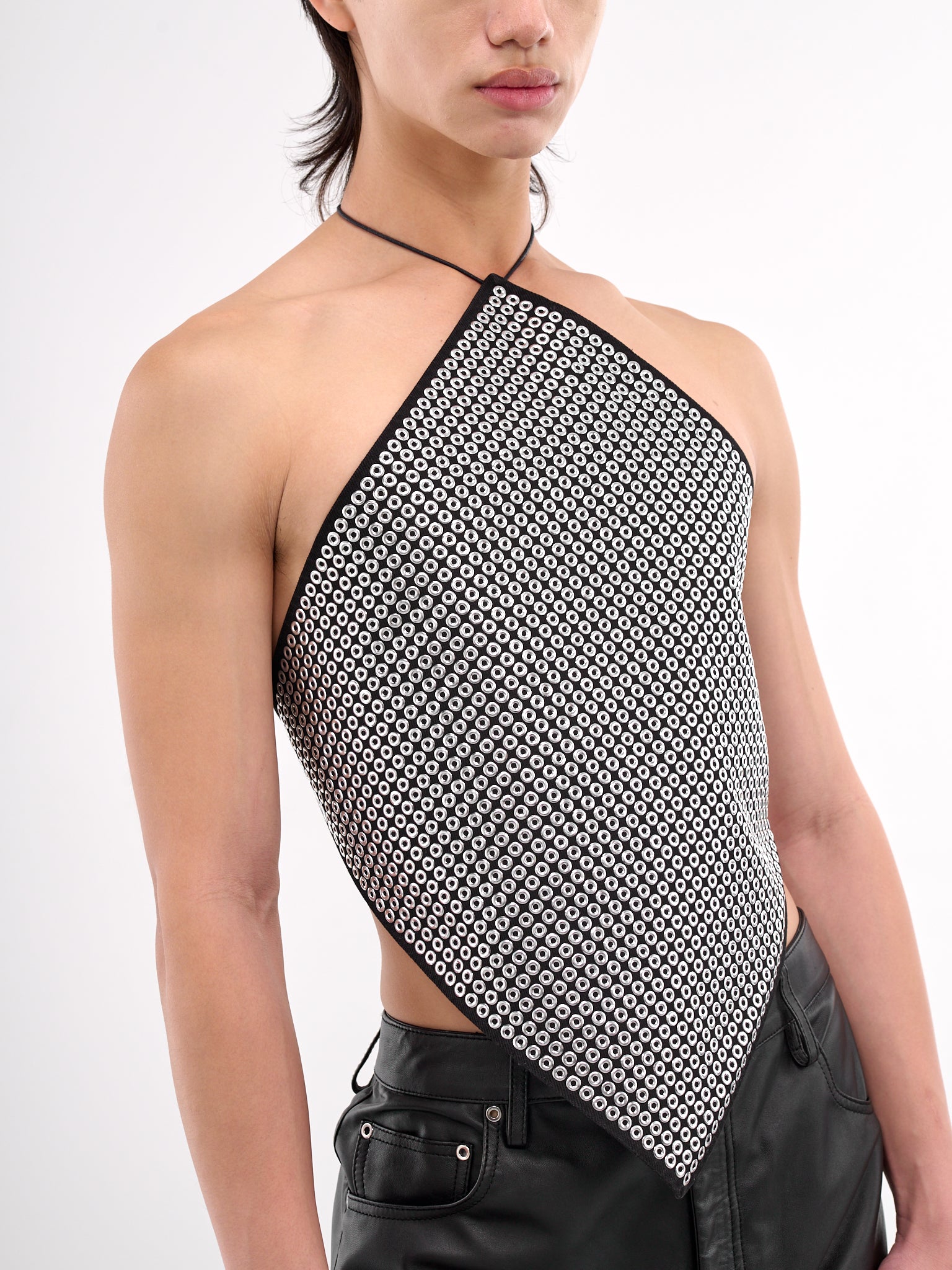 Eyelet Square Halterneck Top (TP019-M-DEN-BLACK)
