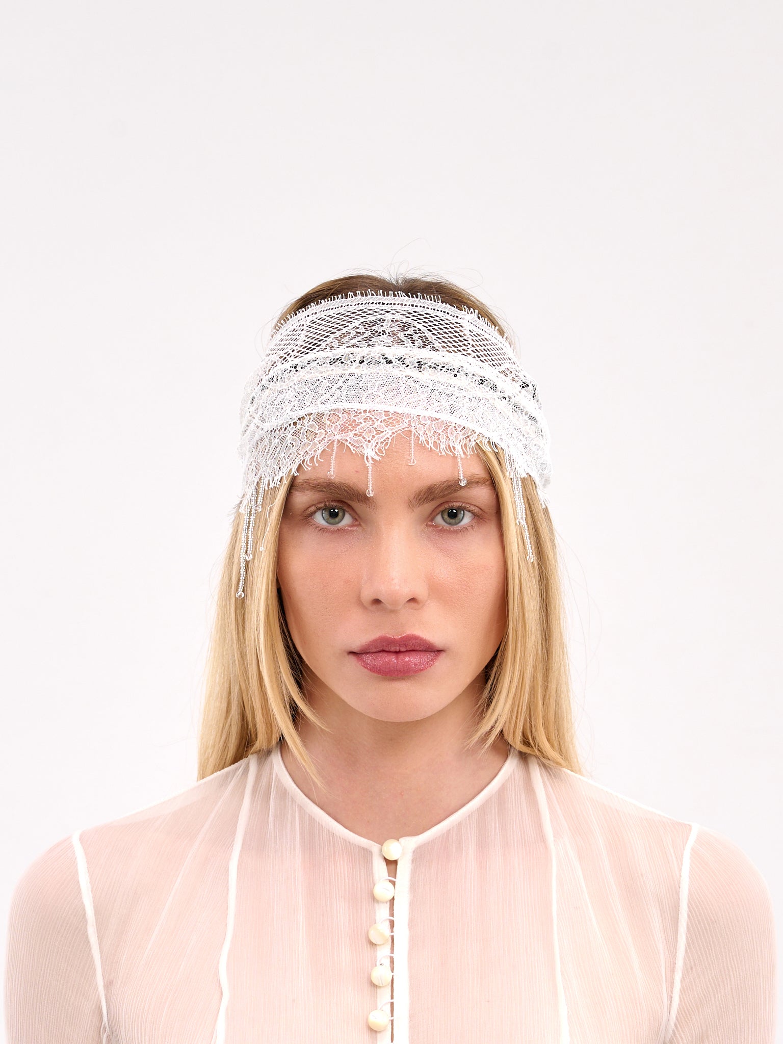 Tied Lace Headband (B0012905-RB042-NATURAL-WHITE)