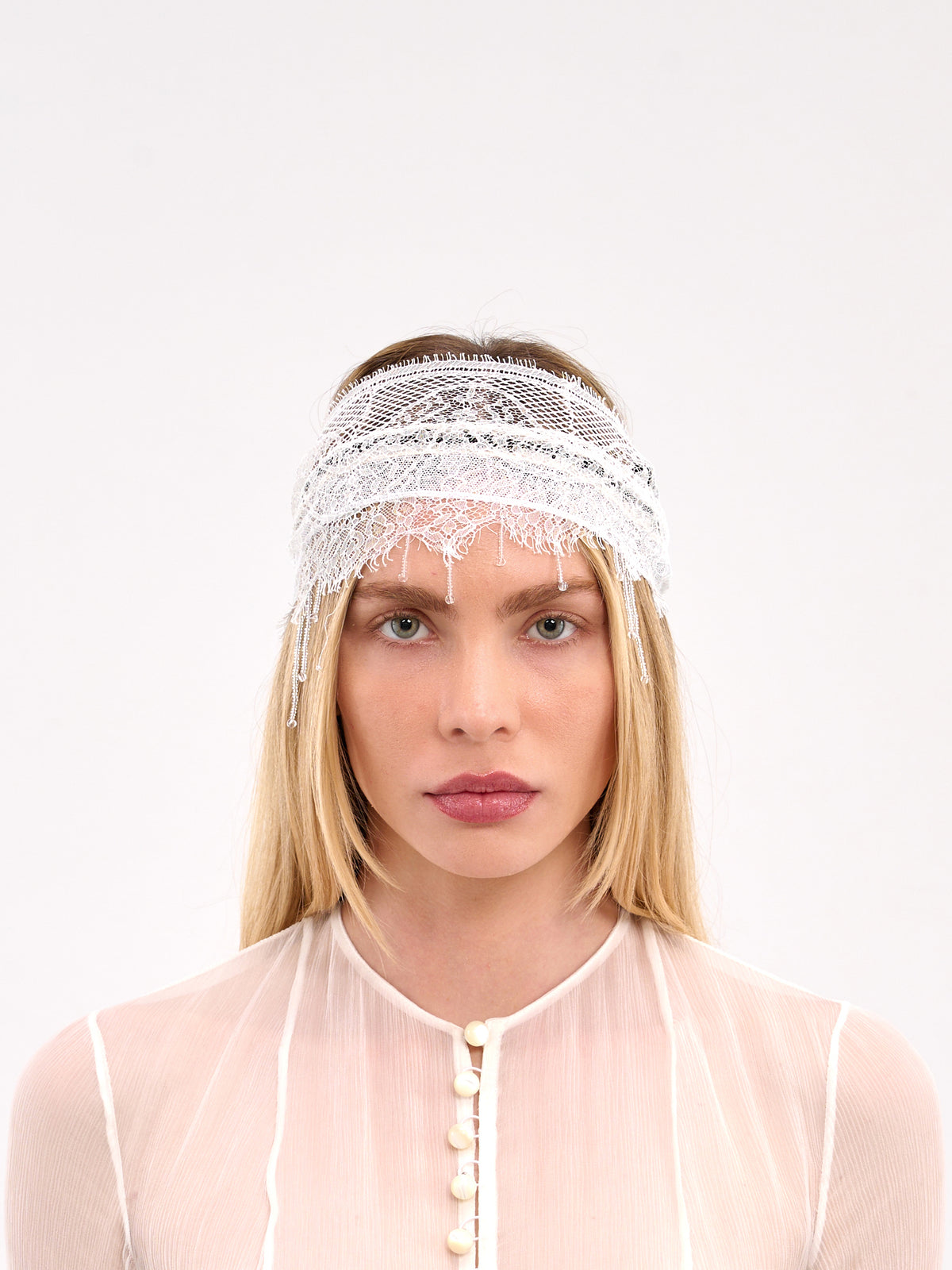 Tied Lace Headband (B0012905-RB042-NATURAL-WHITE)
