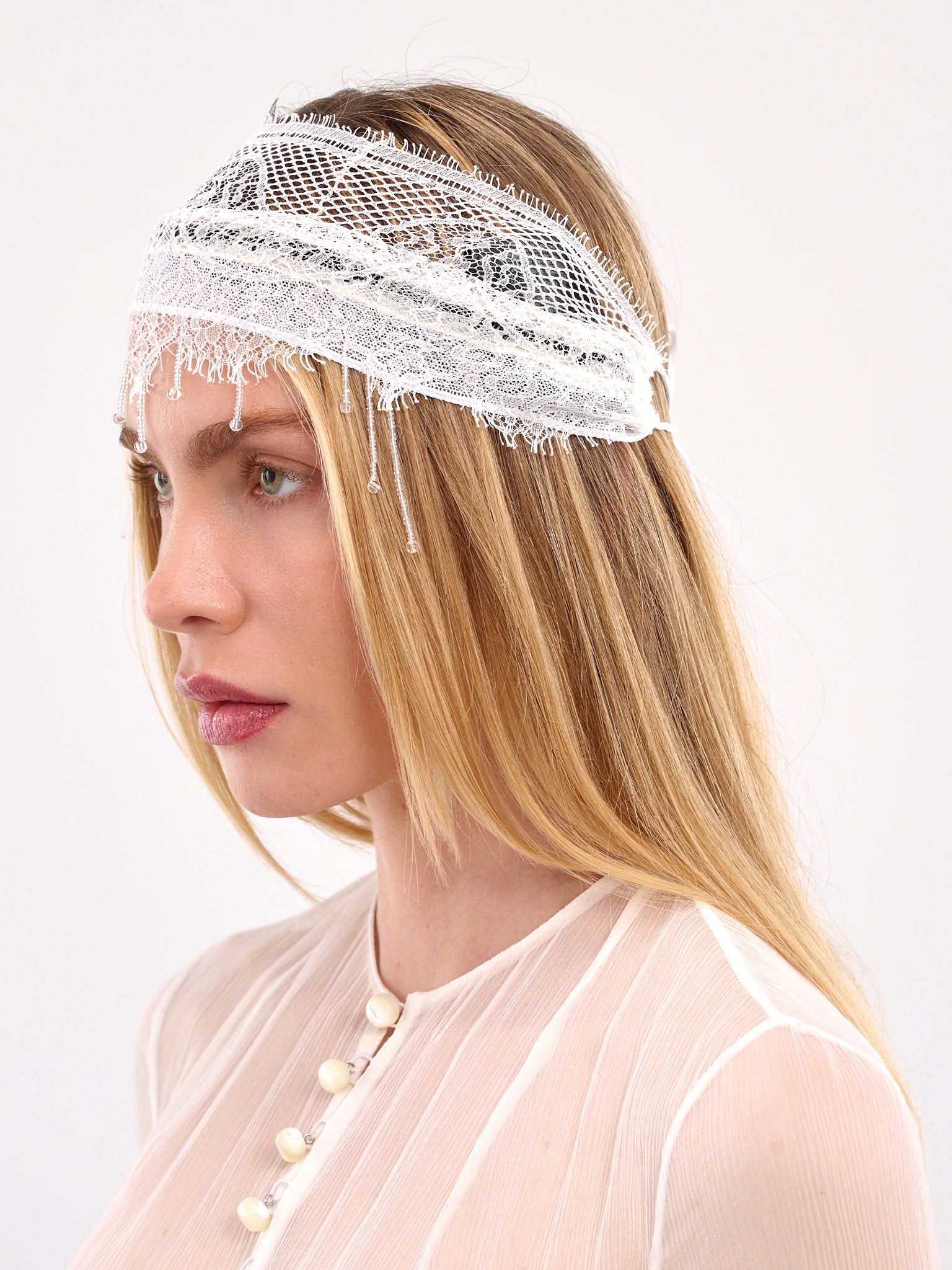 Tied Lace Headband (B0012905-RB042-NATURAL-WHITE)