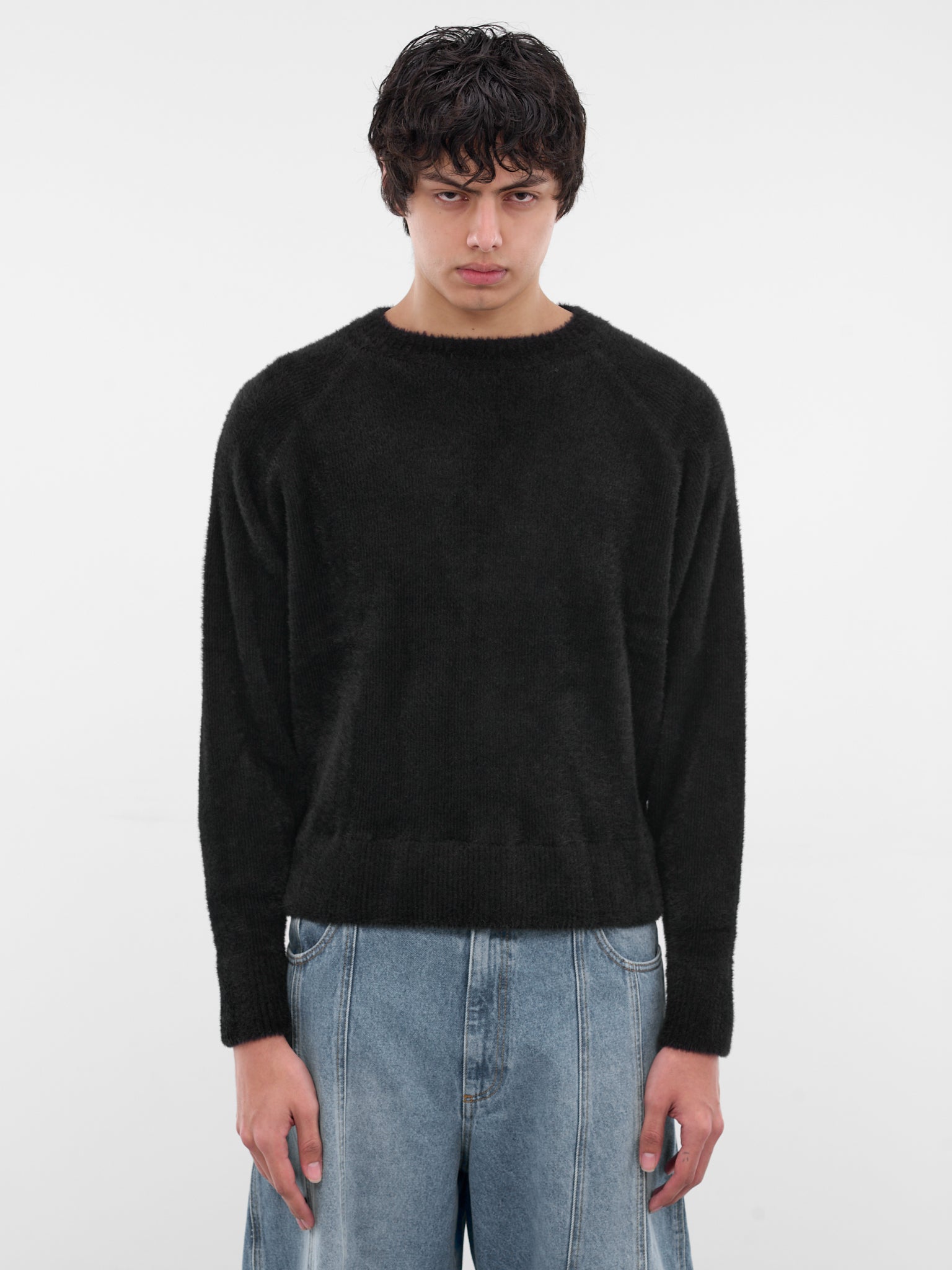 Black Nylon Knit Crewneck Sweater (0416-K009-227-BLACK-001)