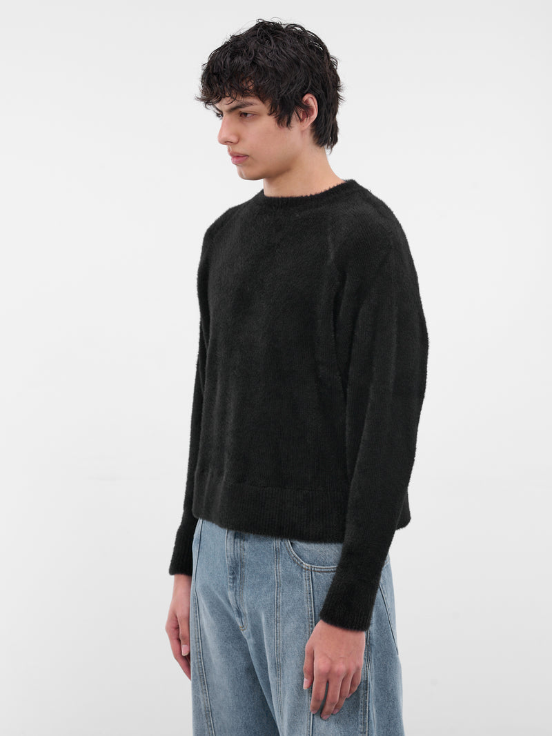 Black Nylon Knit Crewneck Sweater (0416-K009-227-BLACK-001)
