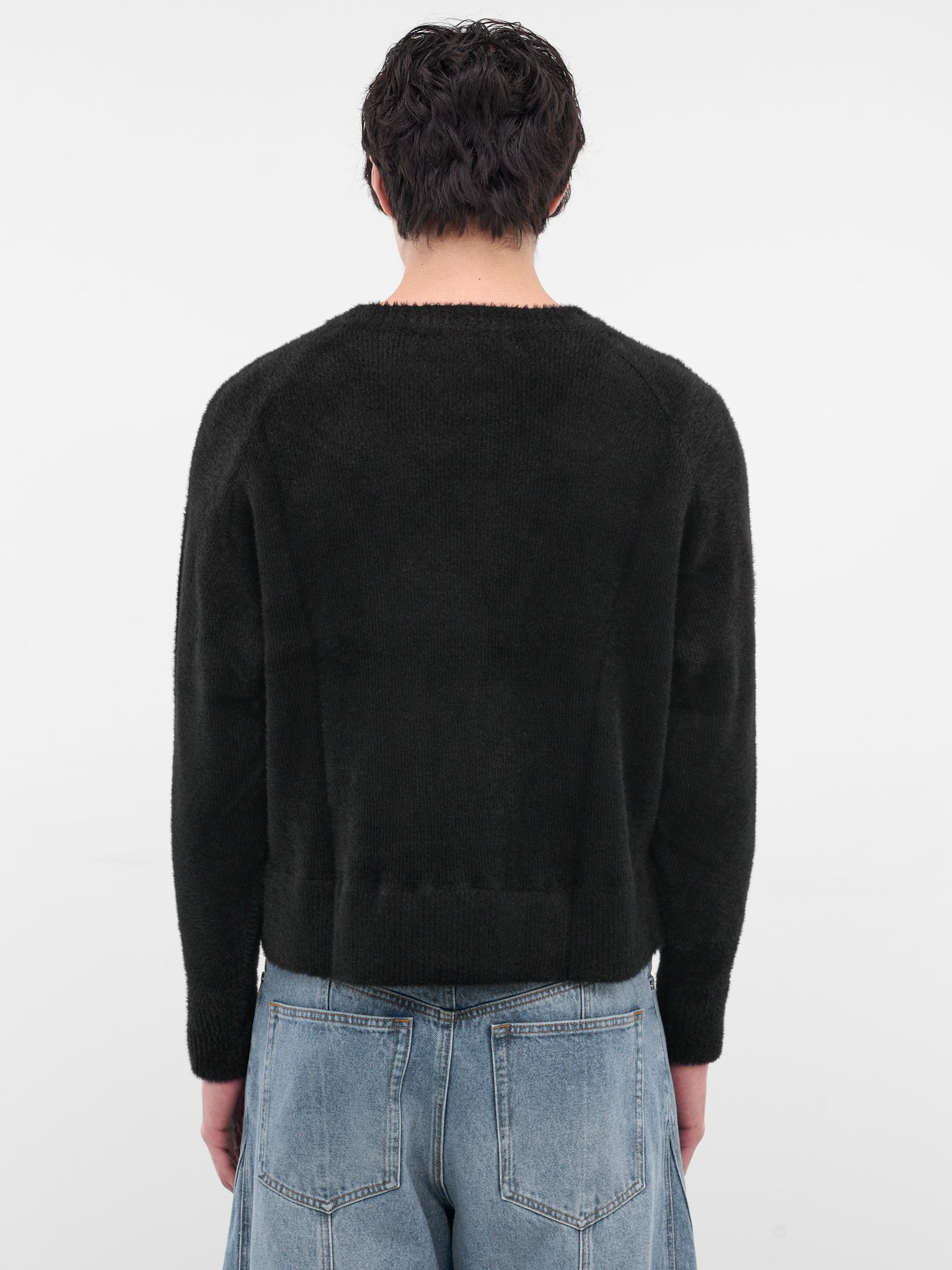 Black Nylon Knit Crewneck Sweater (0416-K009-227-BLACK-001)