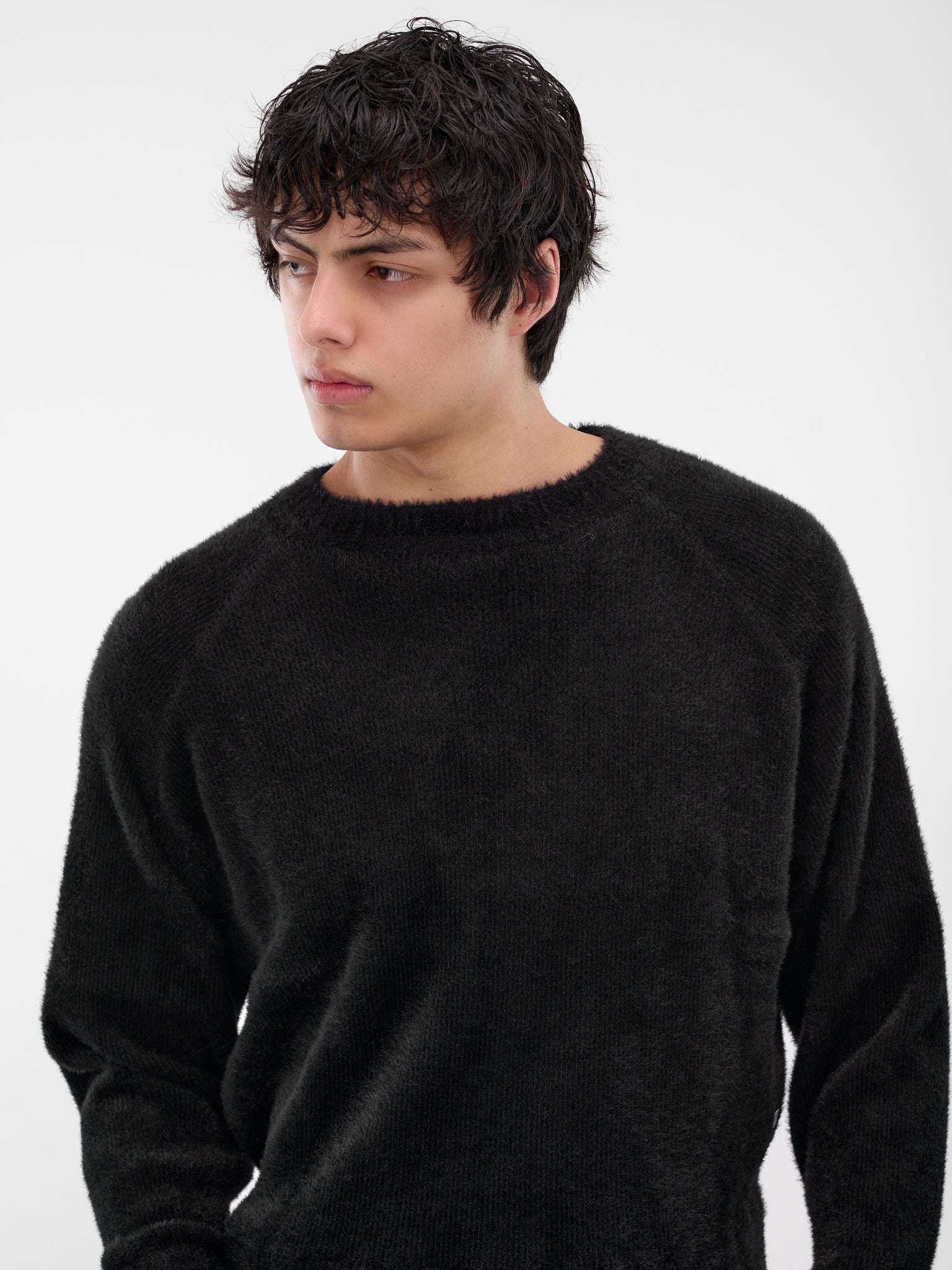 Black Nylon Knit Crewneck Sweater (0416-K009-227-BLACK-001)
