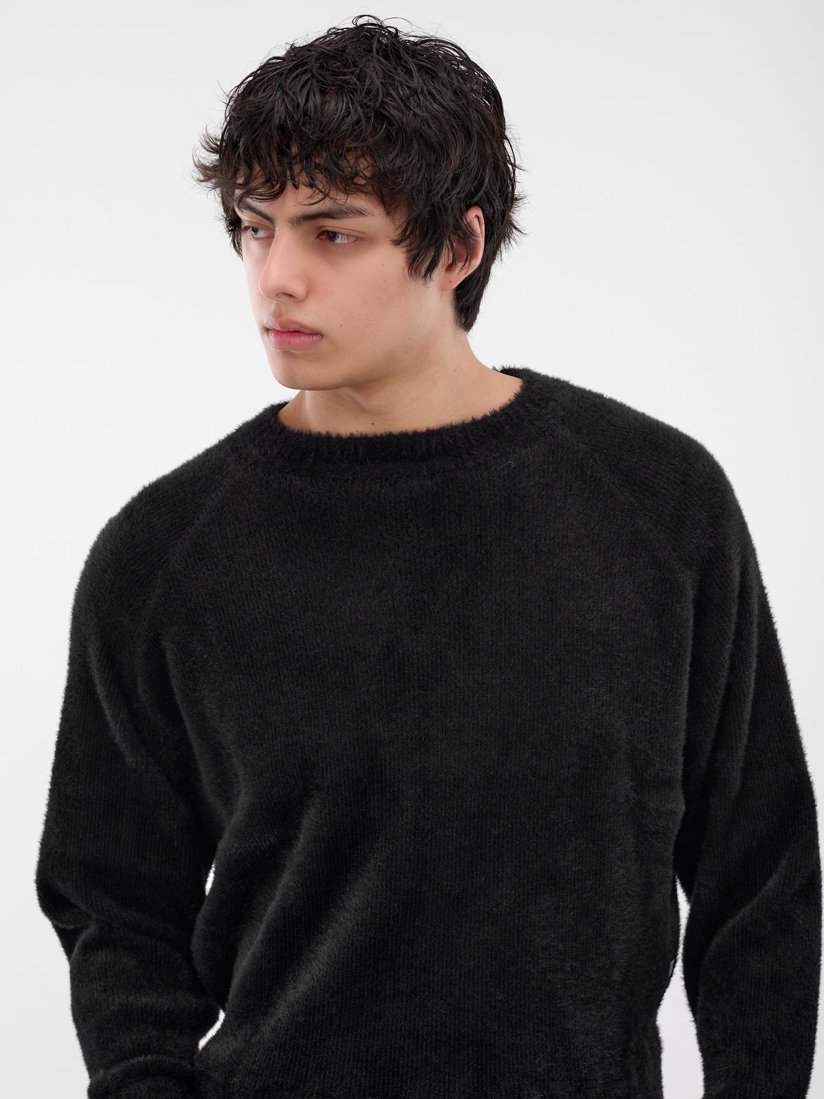 Black Nylon Knit Crewneck Sweater (0416-K009-227-BLACK-001)